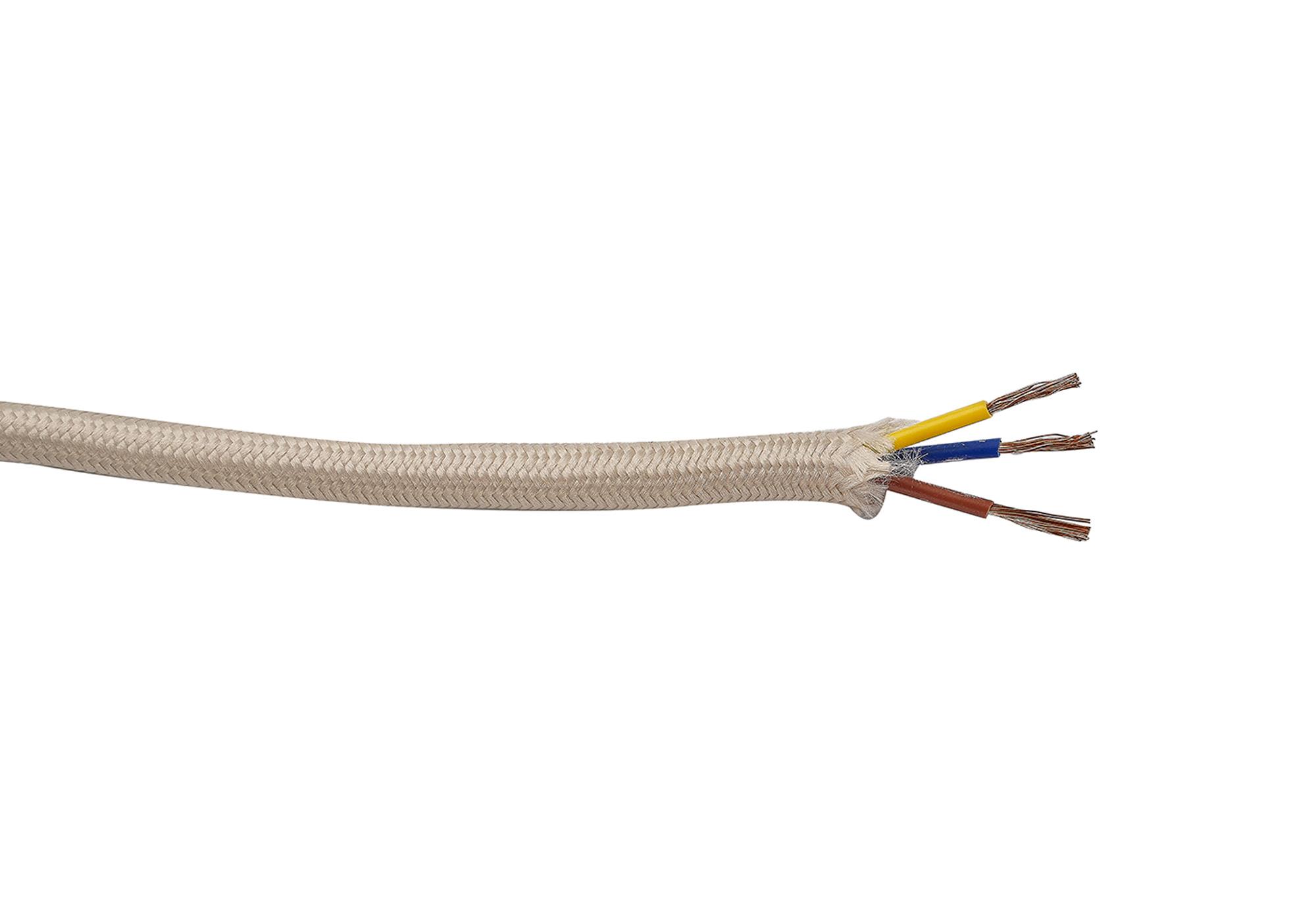 Cavo 1m Ivory Braided 3 Core 0.75mm Cable VDE Approved (qty ordered will be supplied as one continuous length)