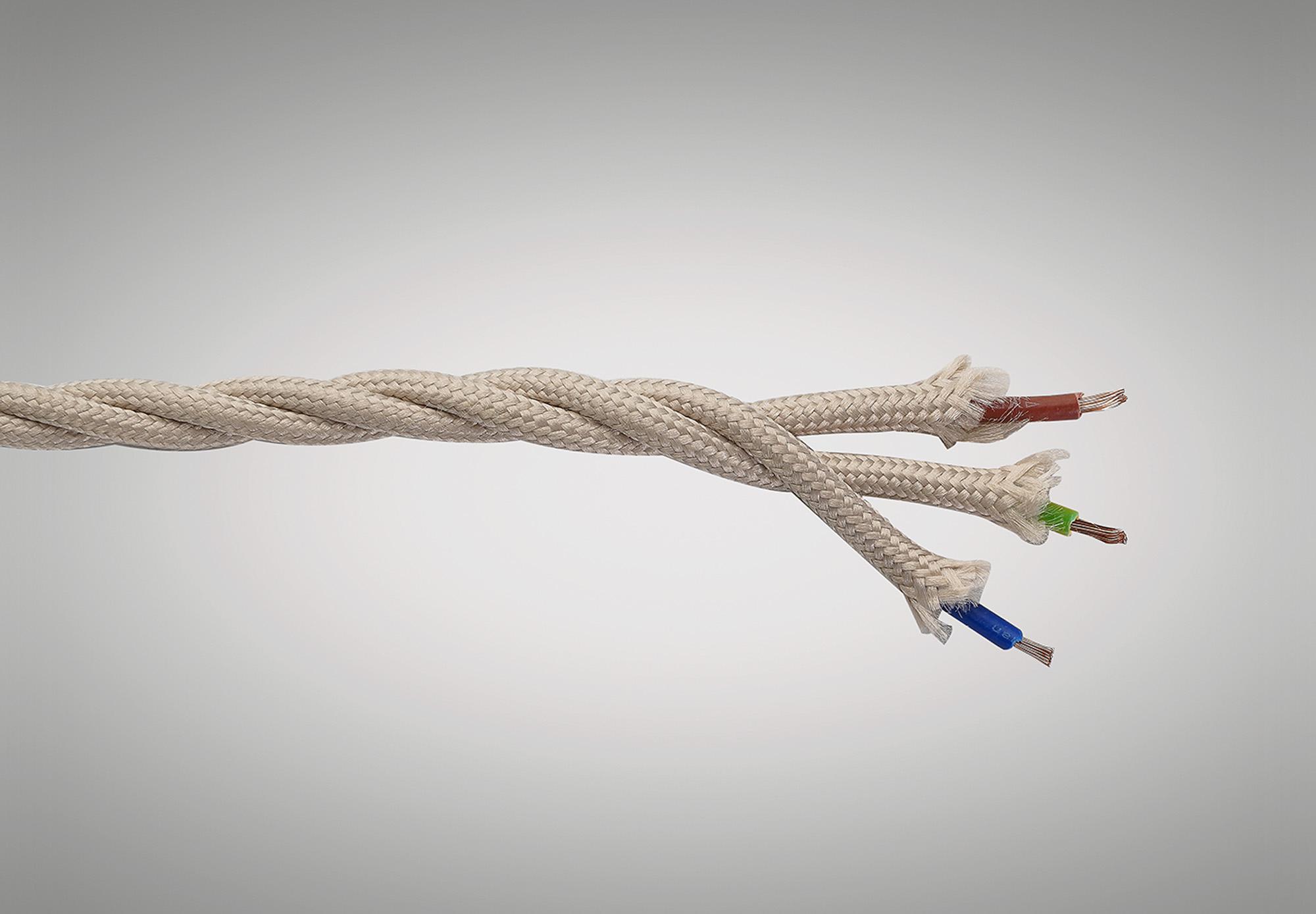 Cavo 1m Ivory Braided Twisted 3 Core 0.75mm Cable VDE Approved (qty ordered will be supplied as one continuous length)