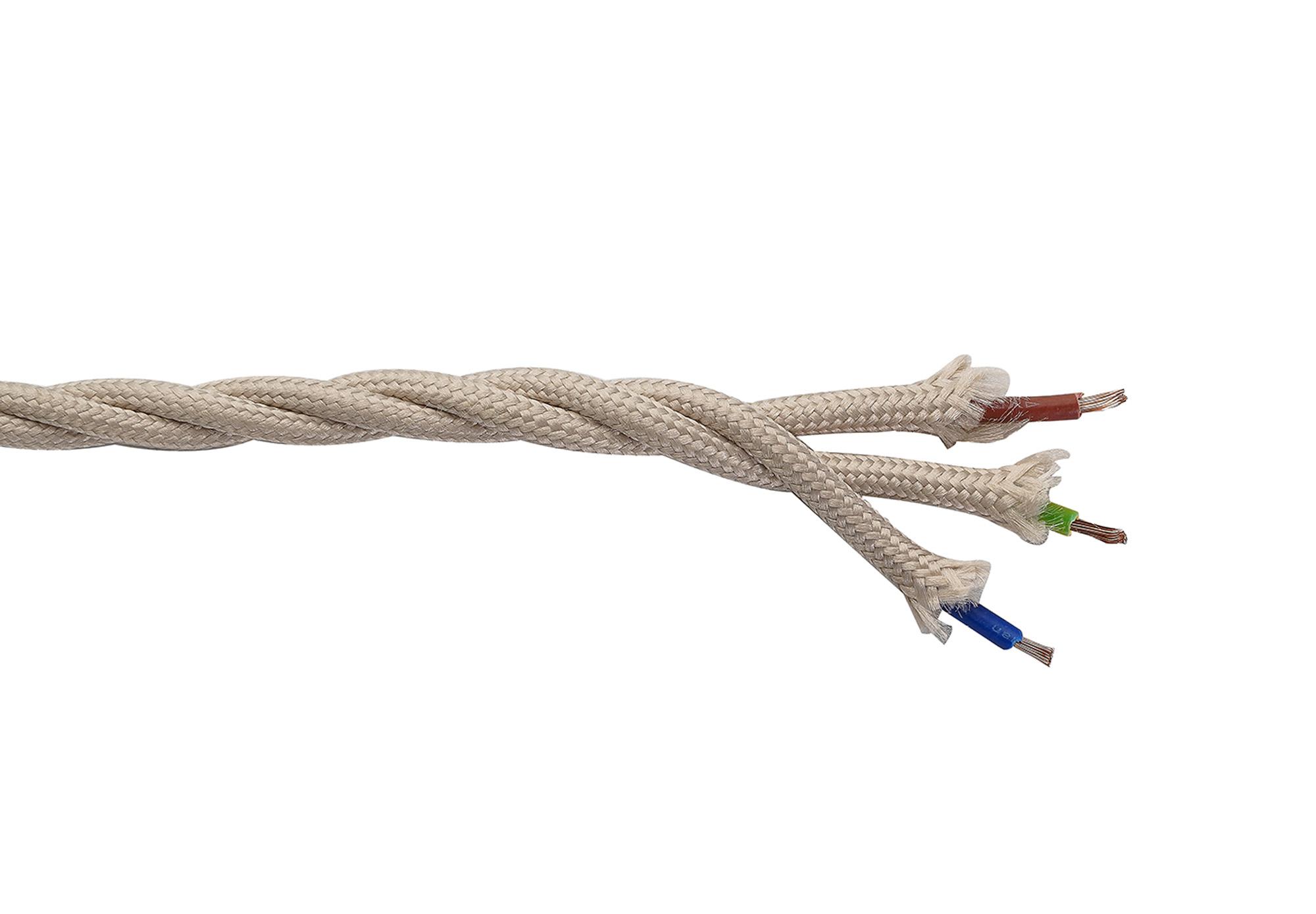 Cavo 1m Ivory Braided Twisted 3 Core 0.75mm Cable VDE Approved (qty ordered will be supplied as one continuous length)