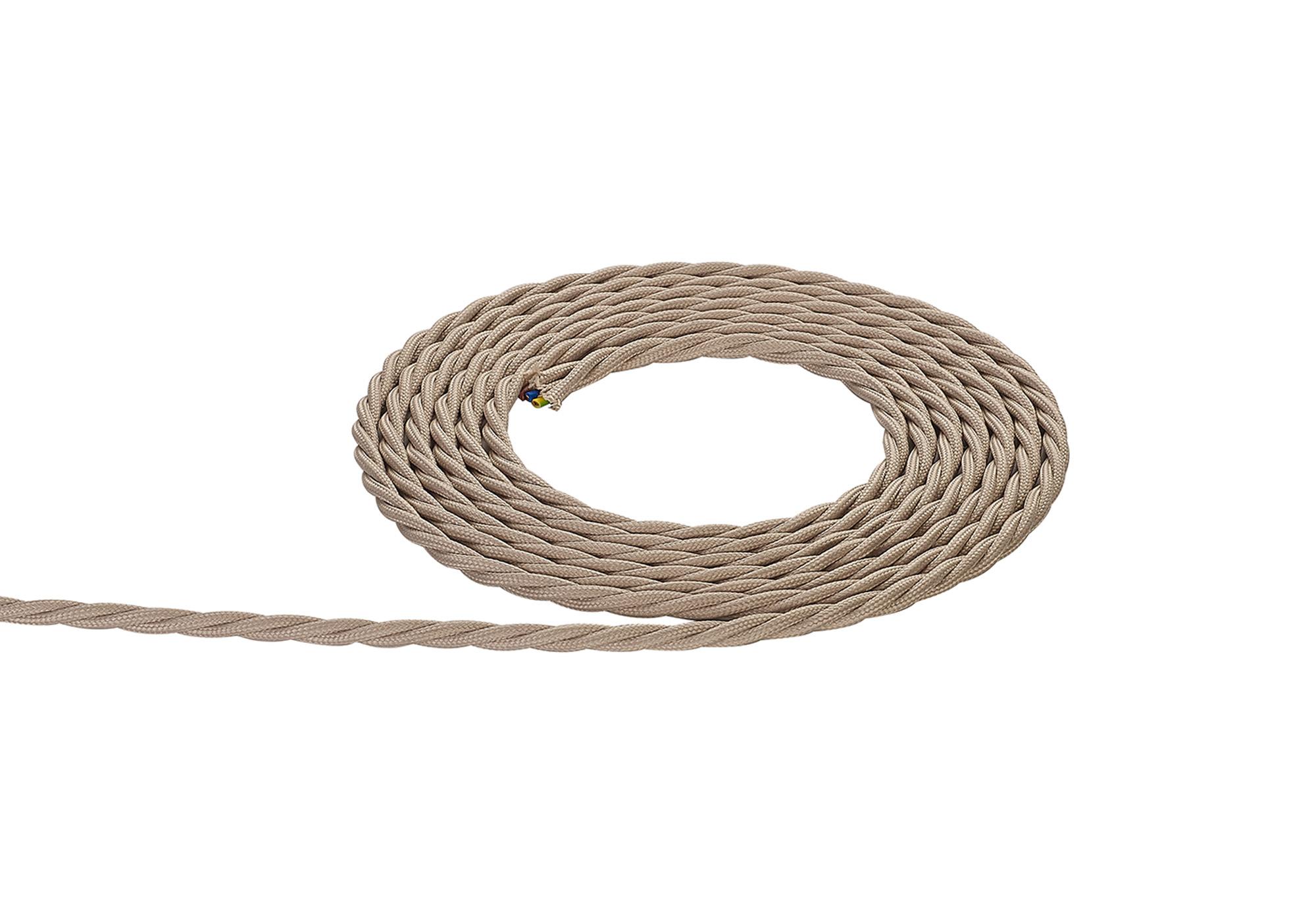 Cavo 1m Ivory Braided Twisted 3 Core 0.75mm Cable VDE Approved (qty ordered will be supplied as one continuous length)