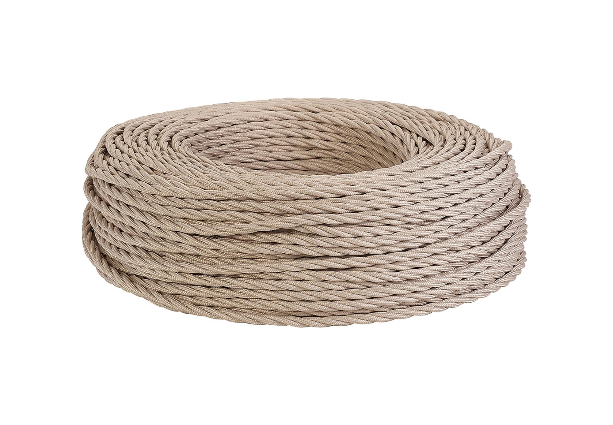 Cavo 1m Ivory Braided Twisted 3 Core 0.75mm Cable VDE Approved (qty ordered will be supplied as one continuous length)