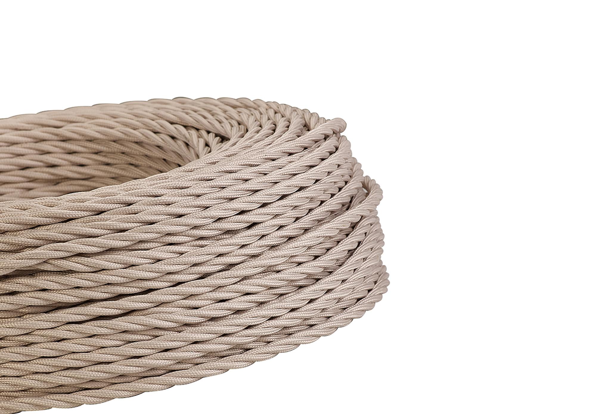 Cavo 1m Ivory Braided Twisted 3 Core 0.75mm Cable VDE Approved (qty ordered will be supplied as one continuous length)