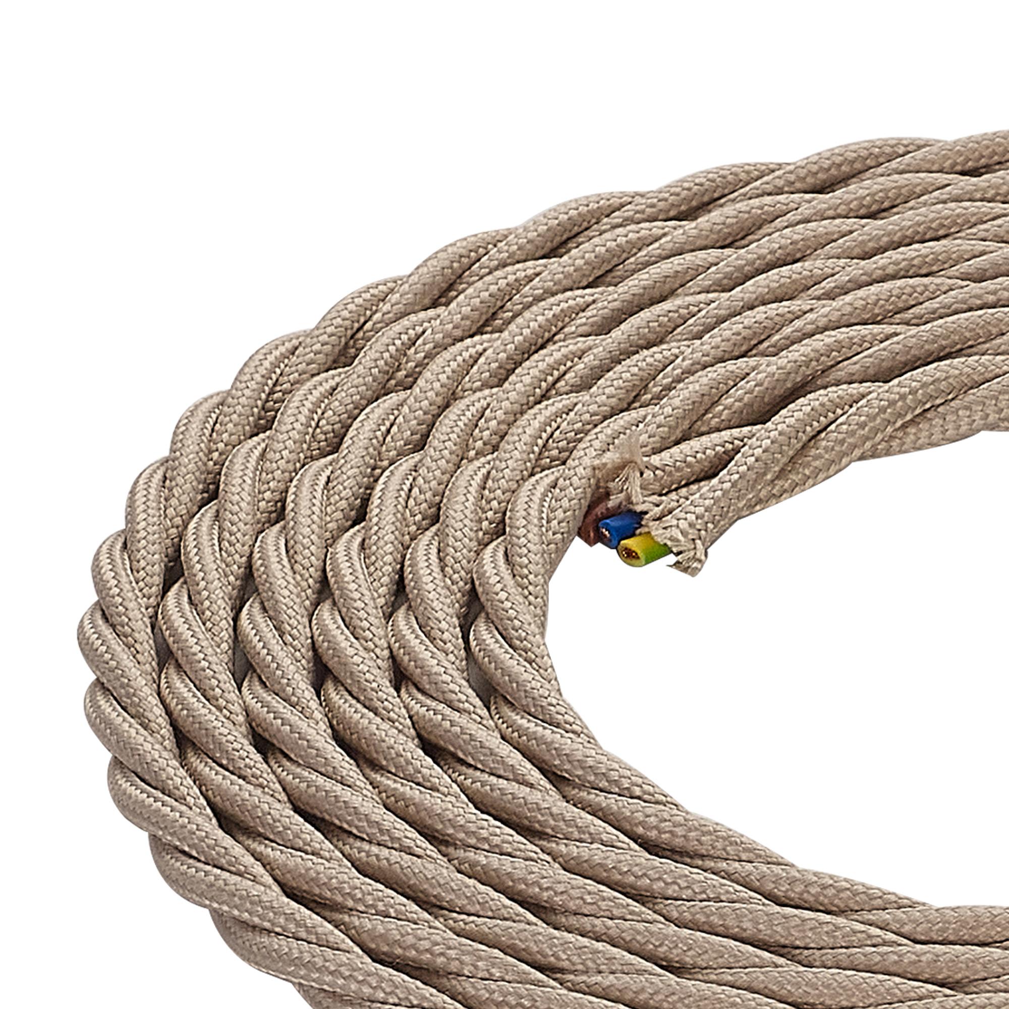 Cavo 1m Ivory Braided Twisted 3 Core 0.75mm Cable VDE Approved (qty ordered will be supplied as one continuous length)