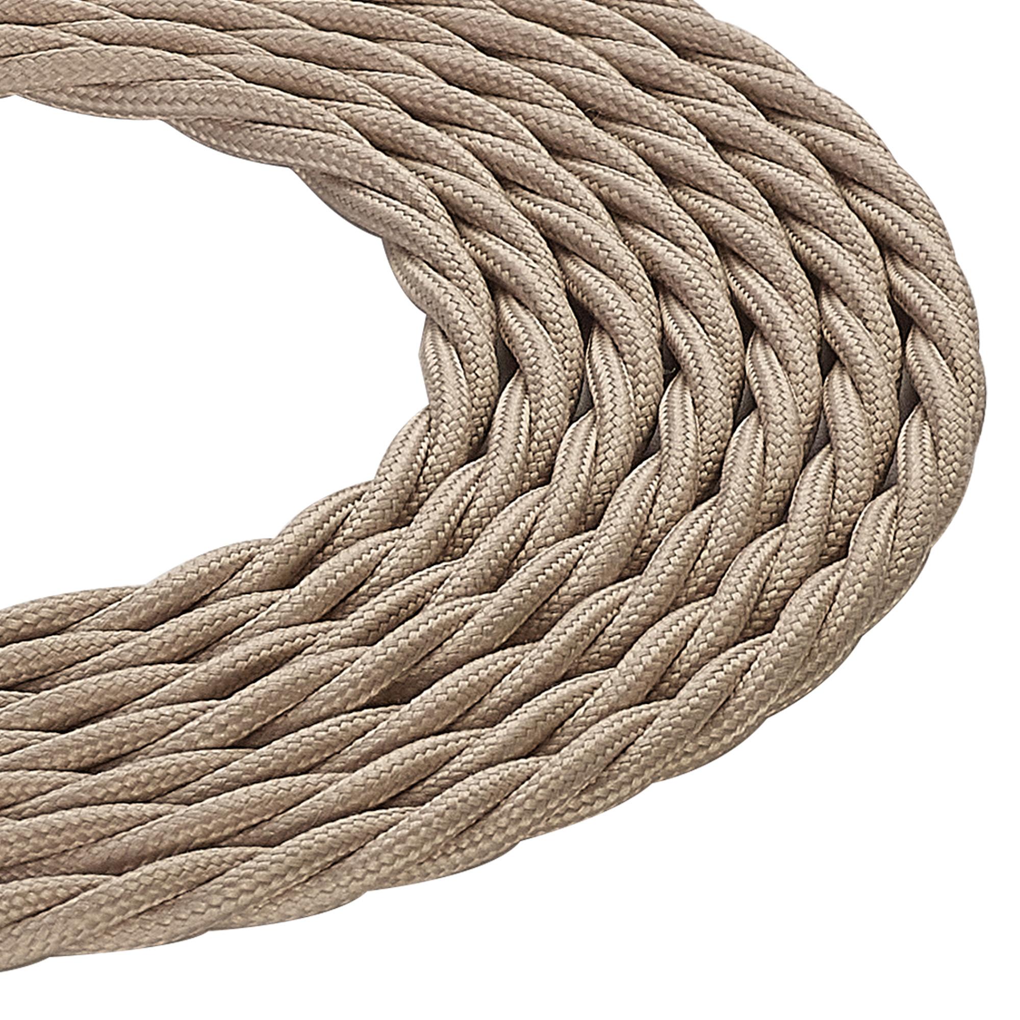 Cavo 1m Ivory Braided Twisted 3 Core 0.75mm Cable VDE Approved (qty ordered will be supplied as one continuous length)