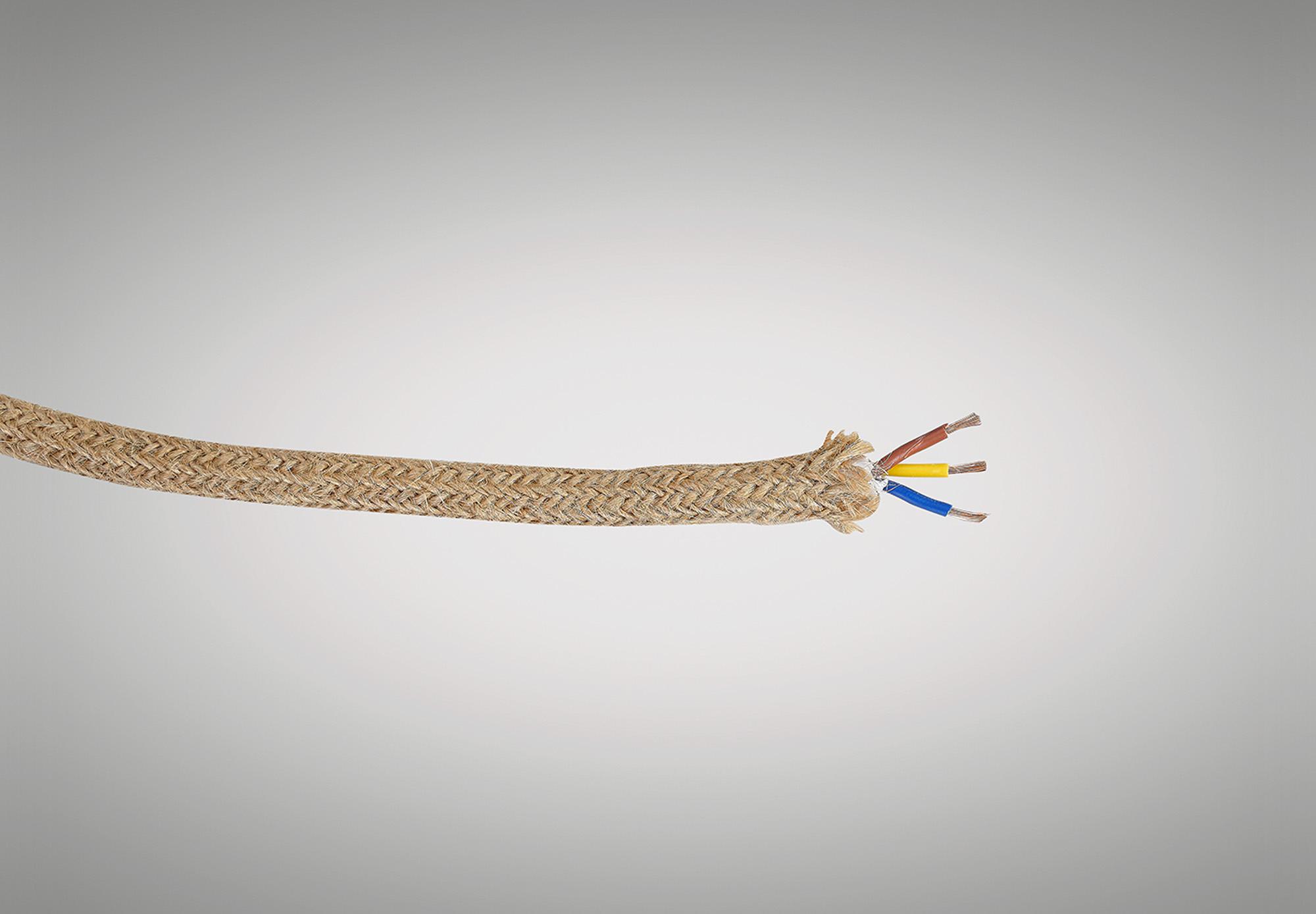 Cavo 1m Jute Brown Braided 3 Core 0.75mm Cable VDE Approved (qty ordered will be supplied as one continuous length)