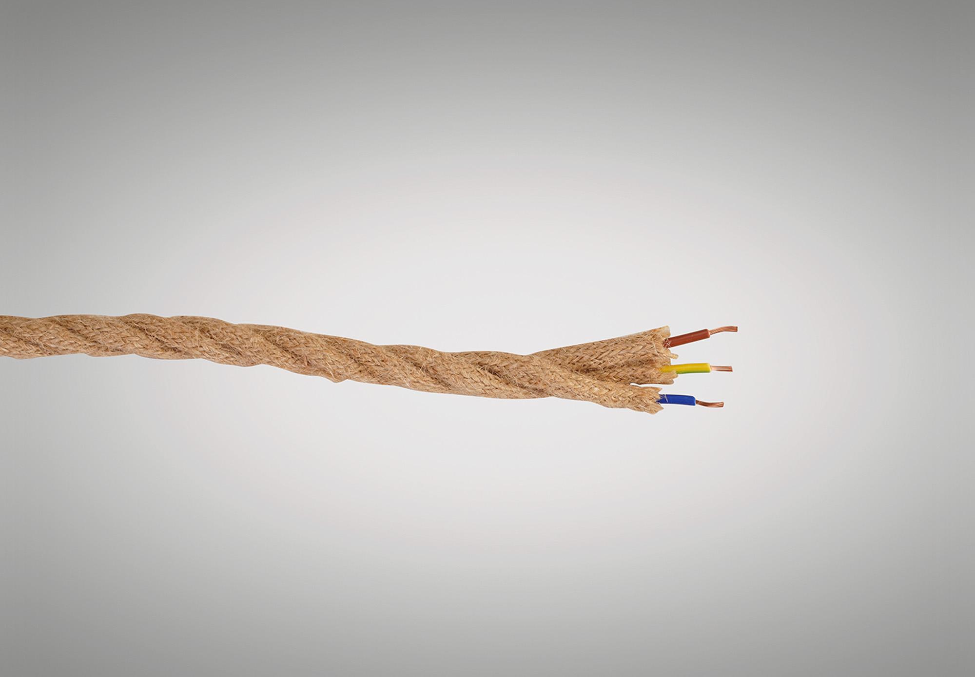 Cavo 1m Jute Brown Braided Twisted 3 Core 0.75mm Cable VDE Approved (qty ordered will be supplied as one continuous length)