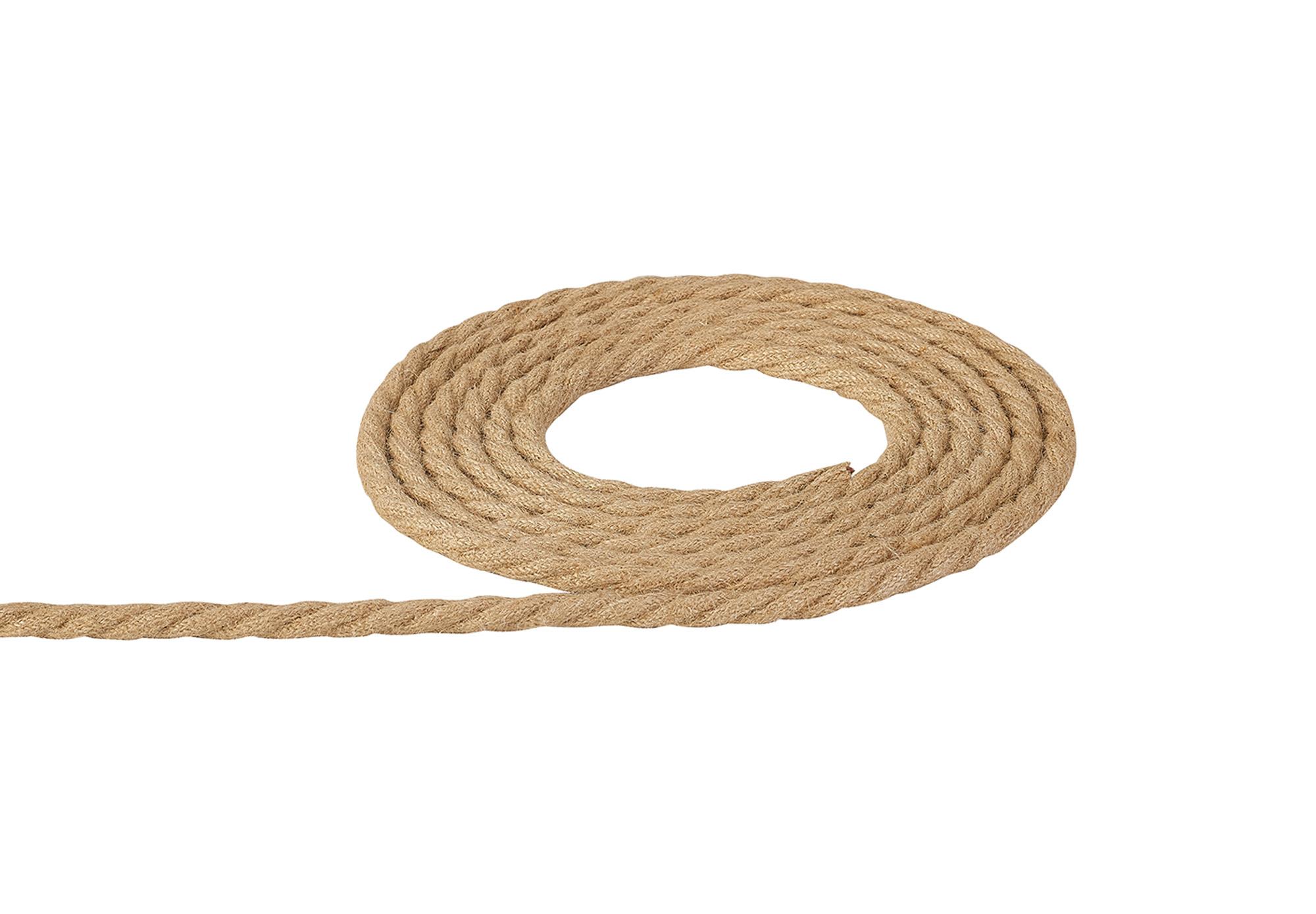Cavo 1m Jute Brown Braided Twisted 3 Core 0.75mm Cable VDE Approved (qty ordered will be supplied as one continuous length)