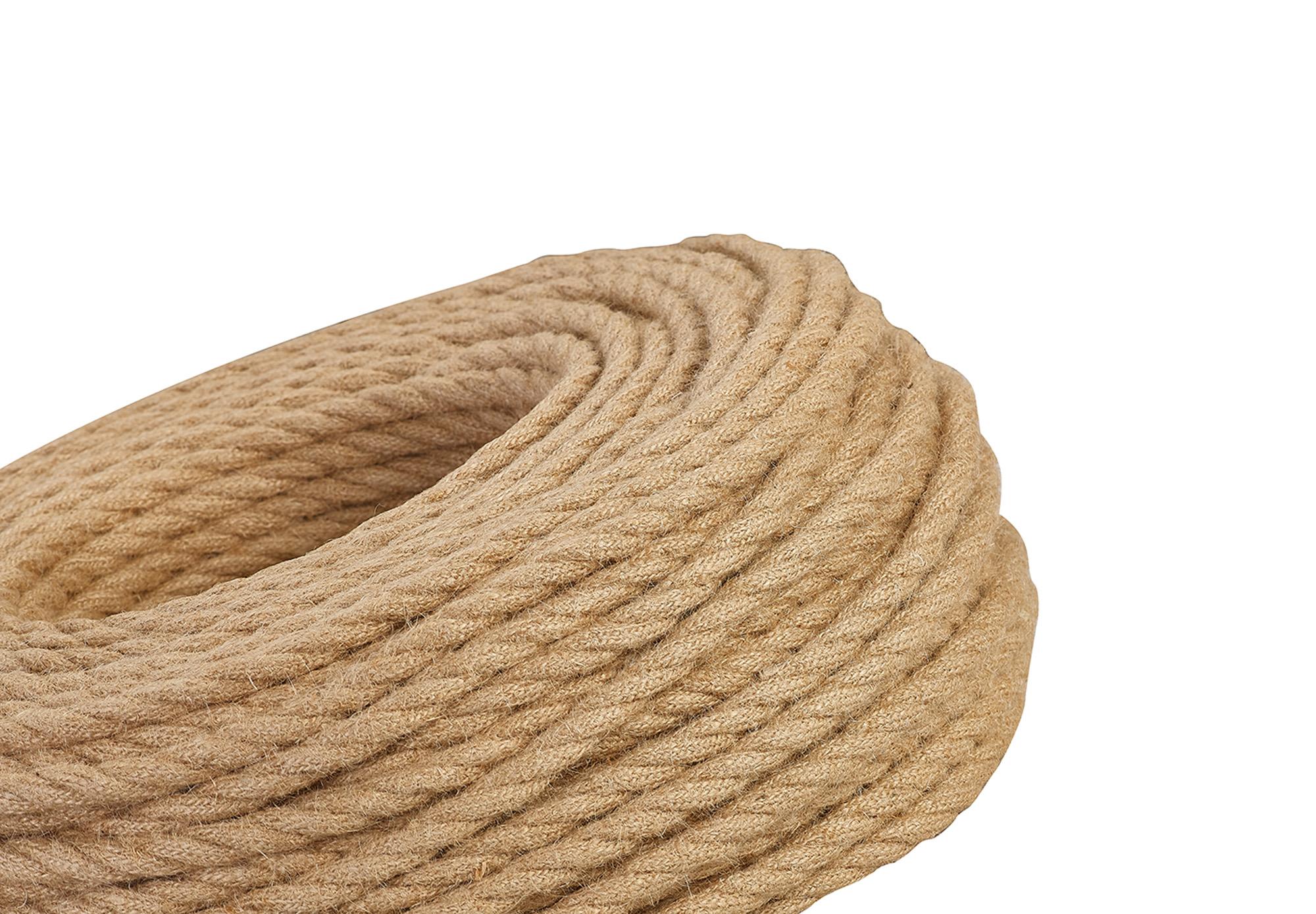 Cavo 1m Jute Brown Braided Twisted 3 Core 0.75mm Cable VDE Approved (qty ordered will be supplied as one continuous length)