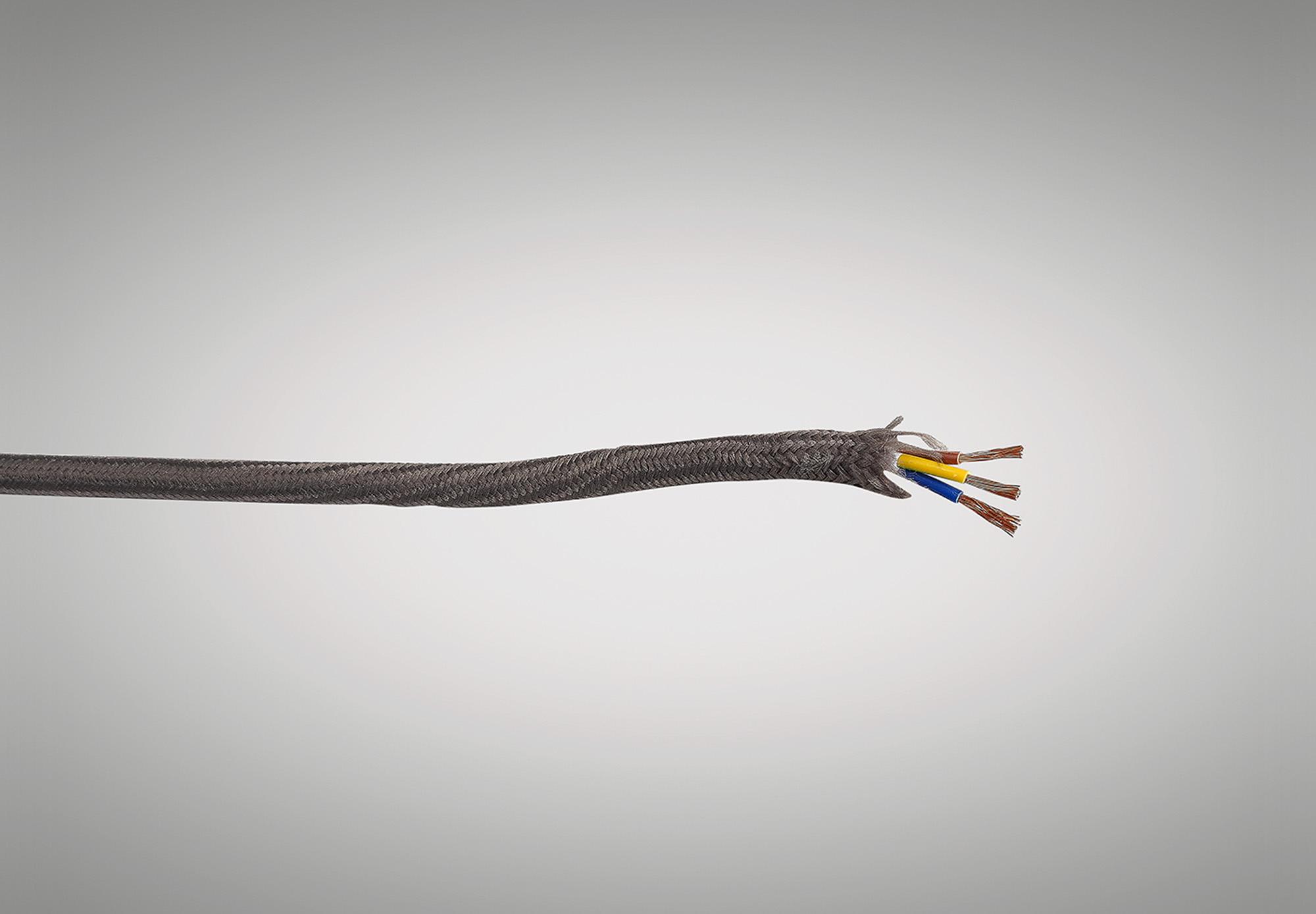 Cavo 1m Grey Braided 3 Core 0.75mm Cable VDE Approved (qty ordered will be supplied as one continuous length)