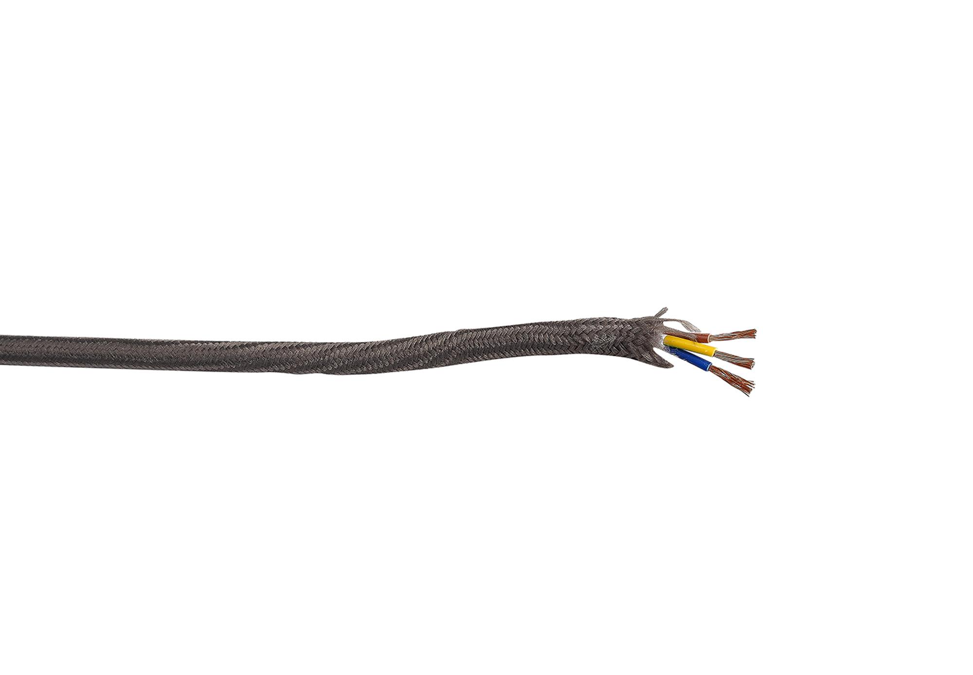 Cavo 1m Grey Braided 3 Core 0.75mm Cable VDE Approved (qty ordered will be supplied as one continuous length)
