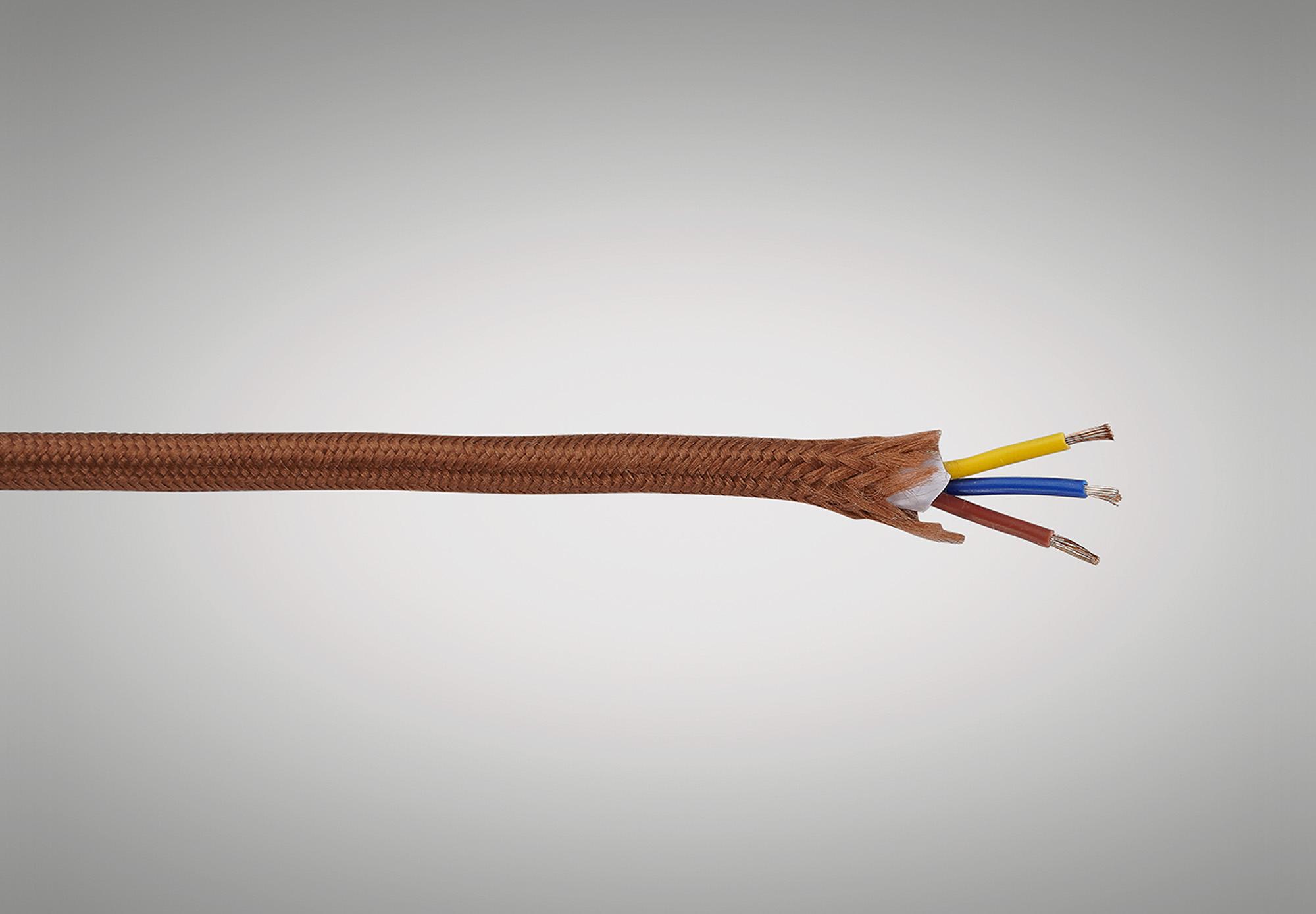 Cavo 1m Brown Braided 3 Core 0.75mm Cable VDE Approved (qty ordered will be supplied as one continuous length)