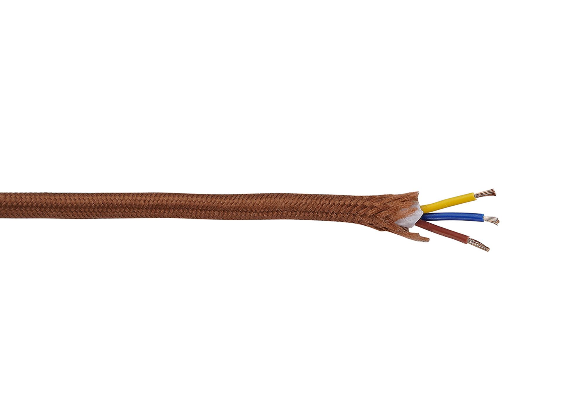 Cavo 1m Brown Braided 3 Core 0.75mm Cable VDE Approved (qty ordered will be supplied as one continuous length)