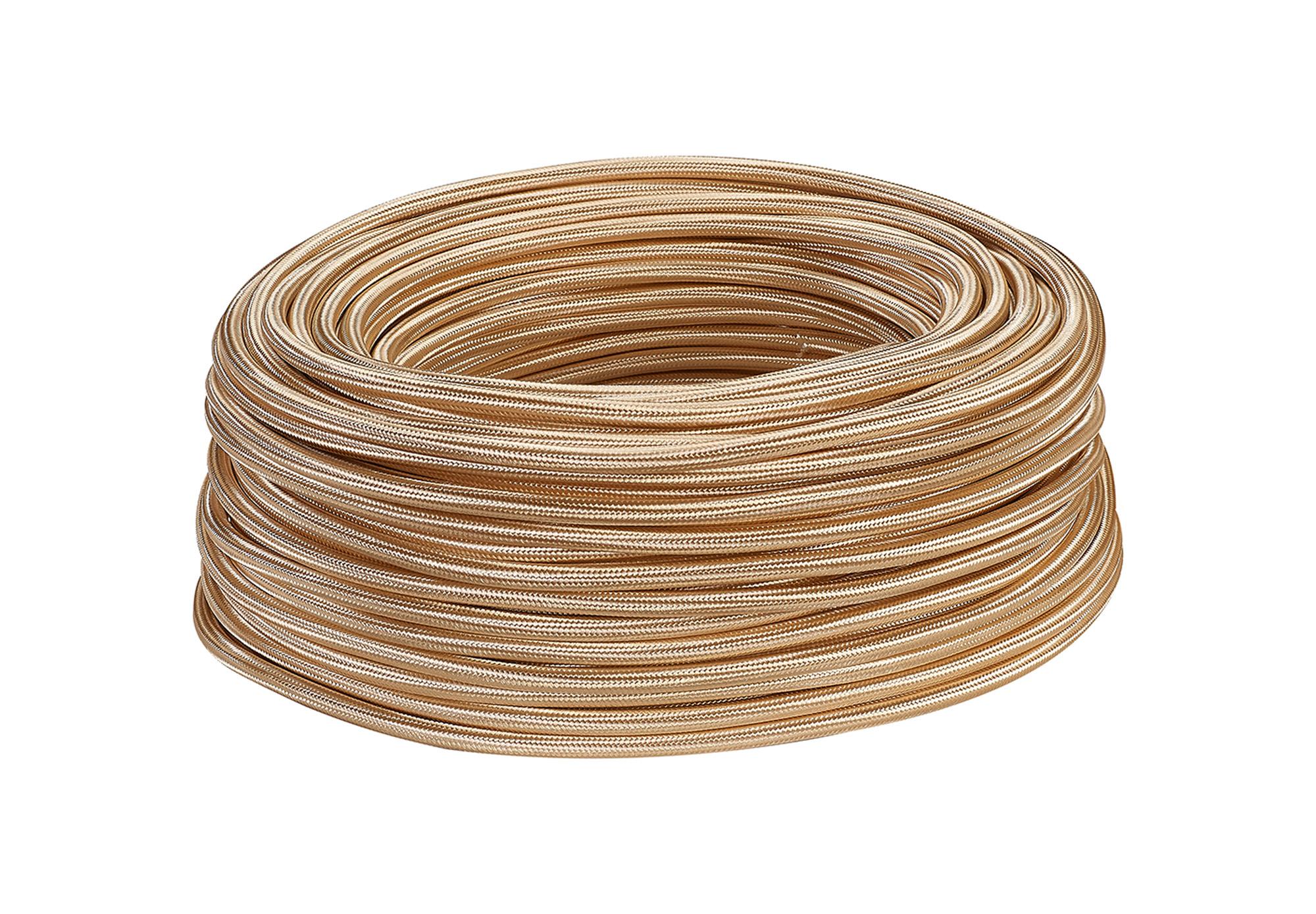Cavo 1m Gold Braided 3 Core 0.75mm Cable VDE Approved (qty ordered will be supplied as one continuous length)