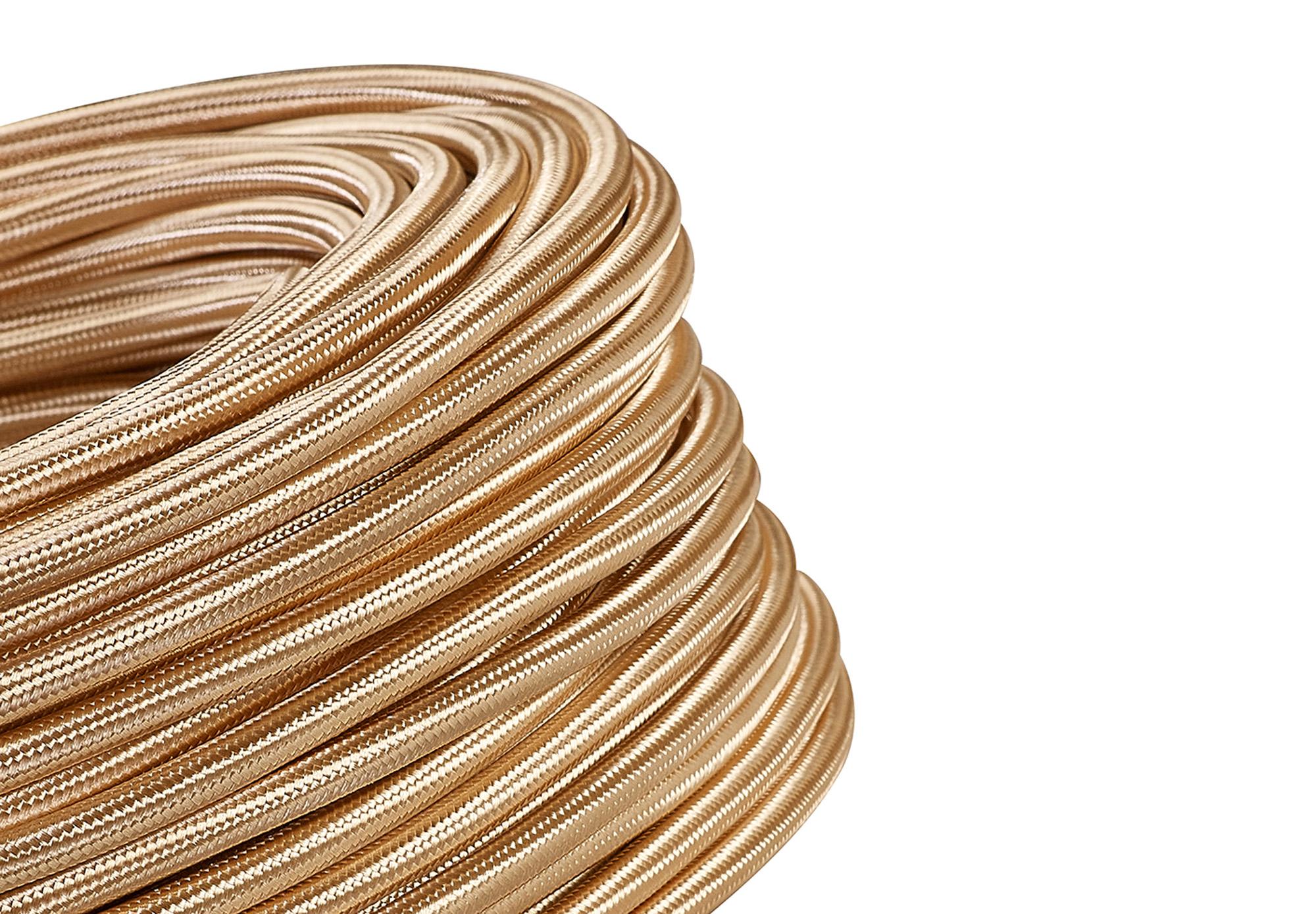 Cavo 1m Gold Braided 3 Core 0.75mm Cable VDE Approved (qty ordered will be supplied as one continuous length)