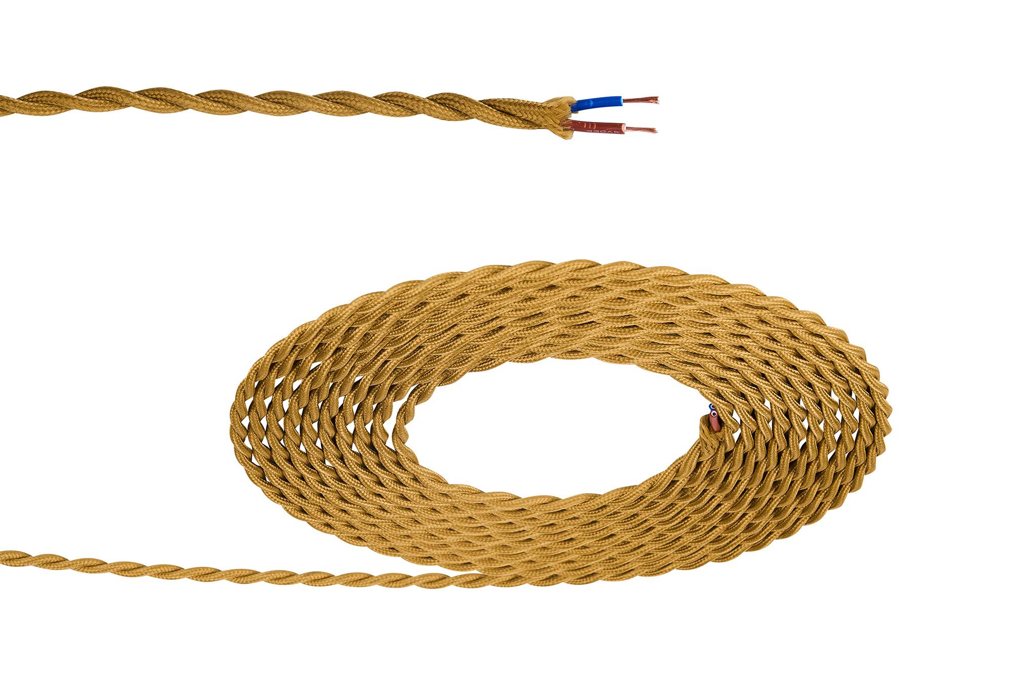 Cavo 1m Golden Brown Braided Twisted 2 Core 0.75mm Cable VDE Approved (qty ordered will be supplied as one continuous length)