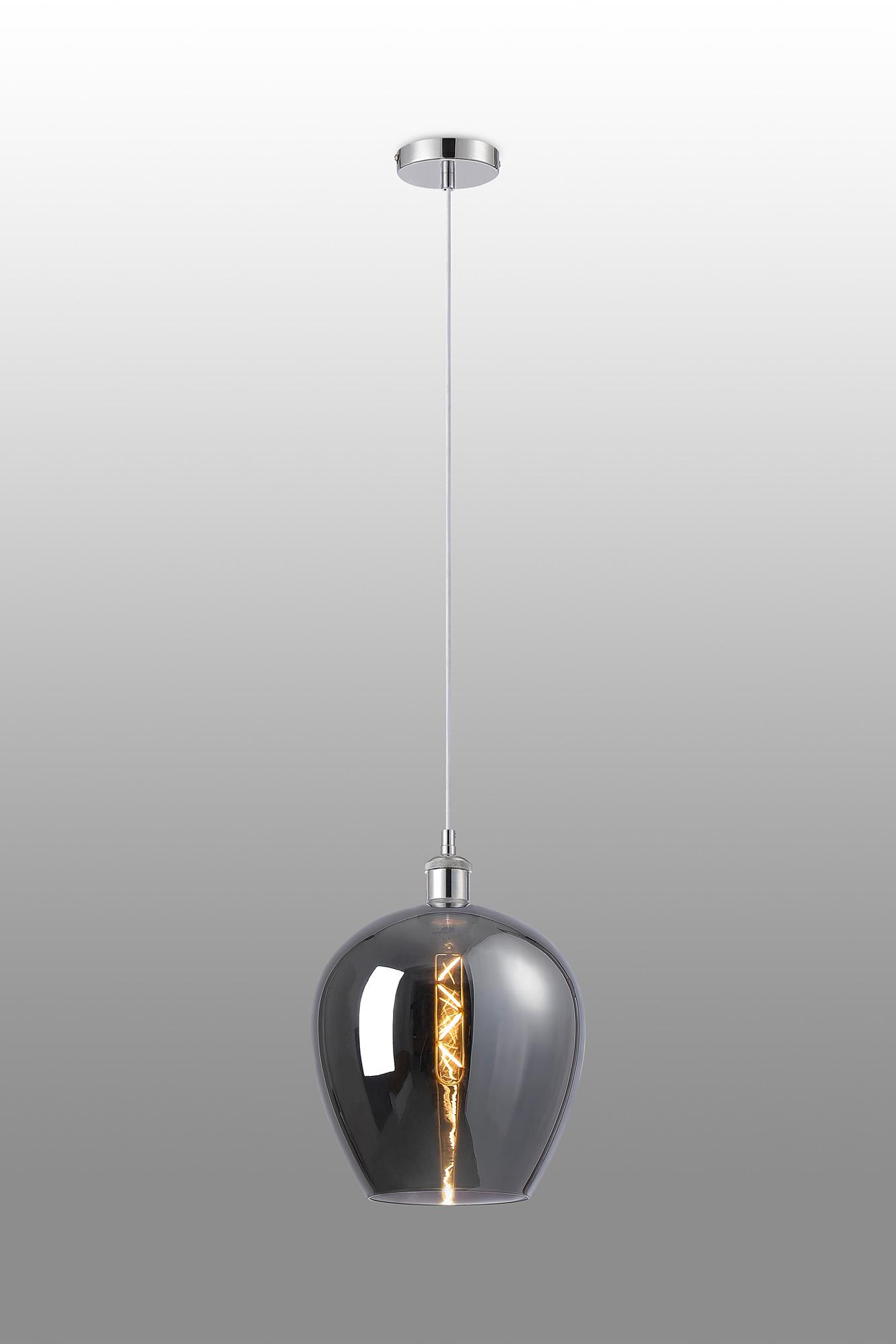 Cawdor Single Pendant, 1 Light E27, Polished Chrome/White/Chrome Wine Glass