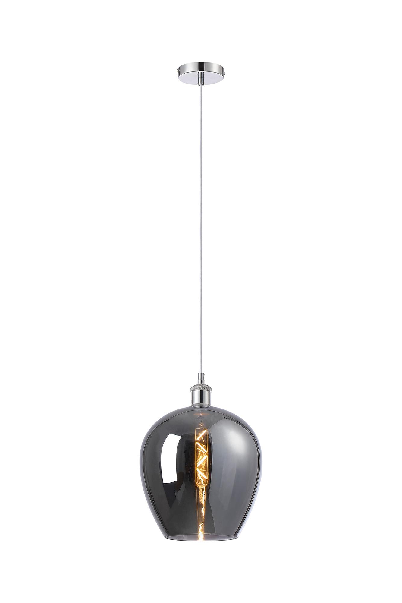 Cawdor Single Pendant, 1 Light E27, Polished Chrome/White/Chrome Wine Glass