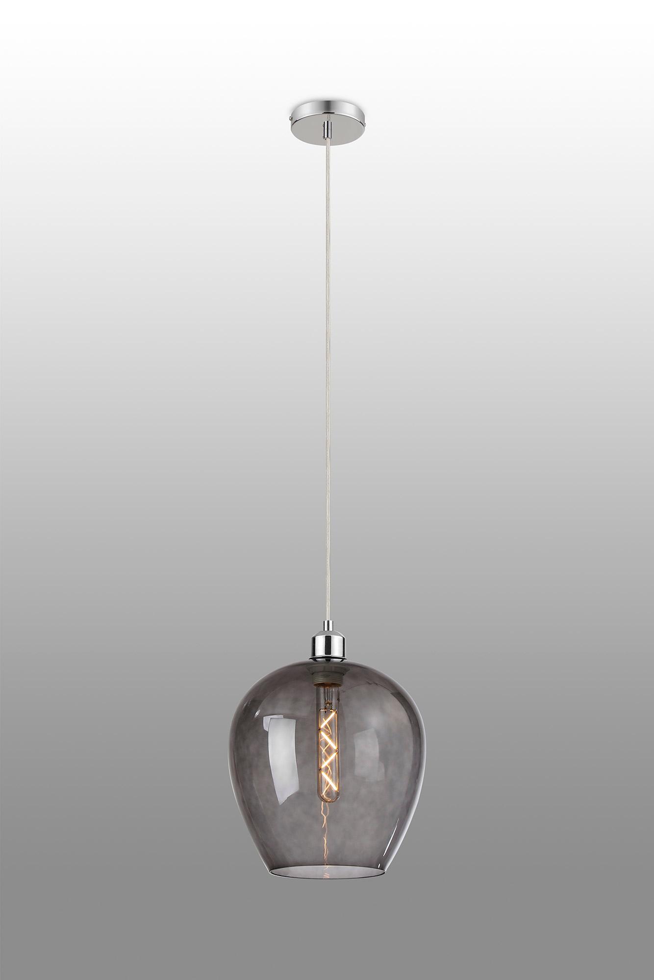 Cawdor Single Pendant, 1 Light E27, Polished Chrome/Clear/Smoke Wine Glass