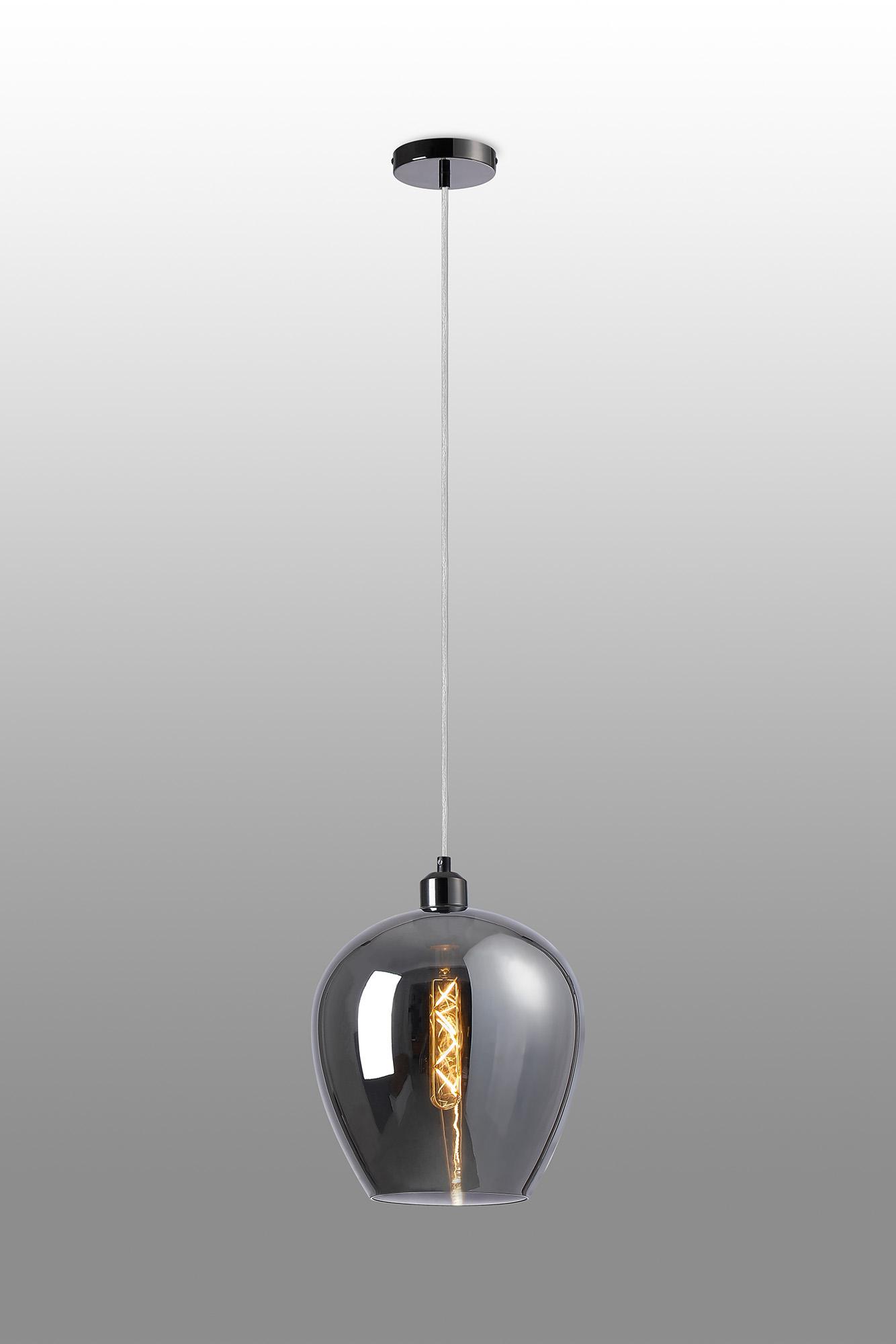 Cawdor Single Pendant, 1 Light E27, Black Chrome/Clear/Chrome Wine Glass