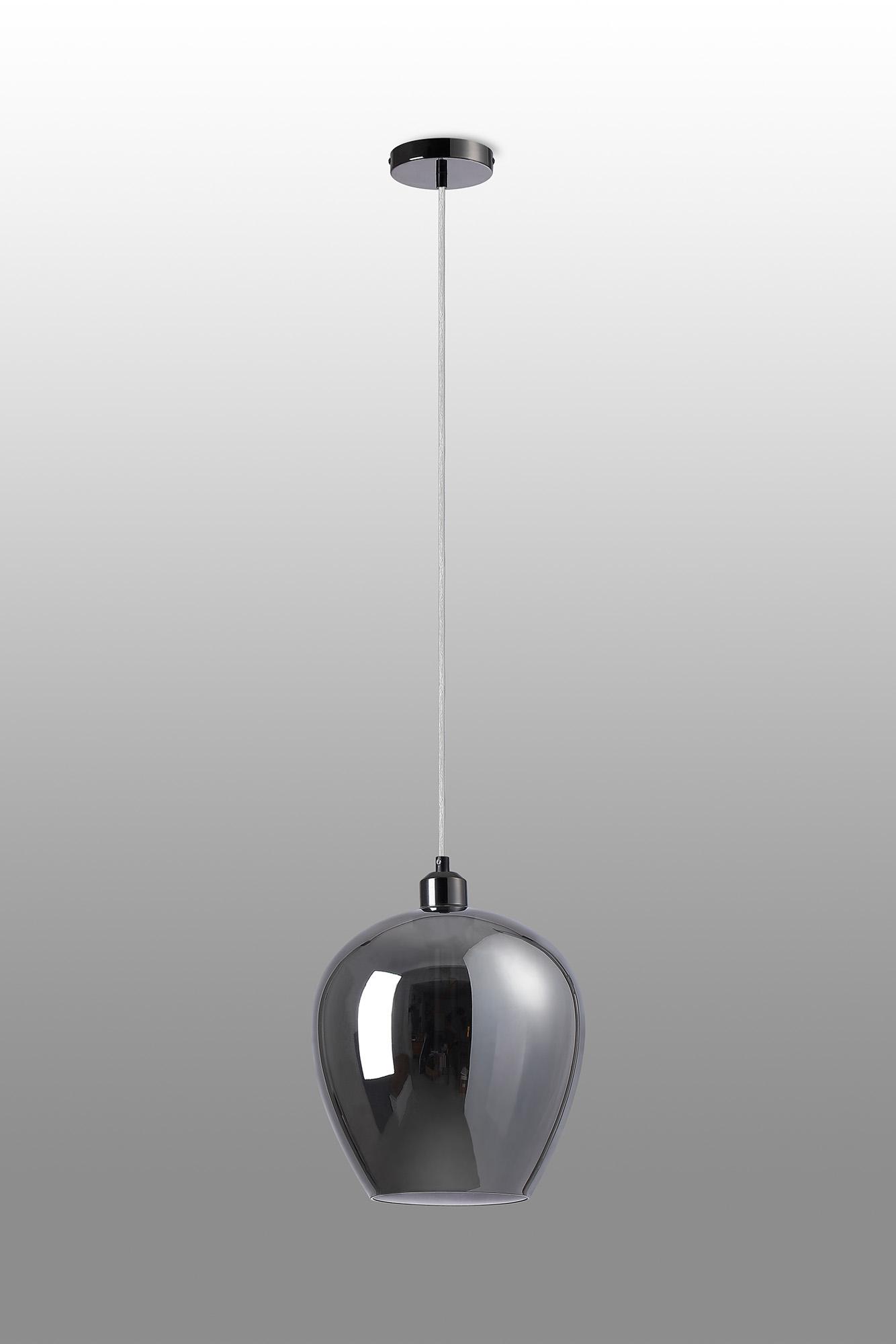 Cawdor Single Pendant, 1 Light E27, Black Chrome/Clear/Chrome Wine Glass