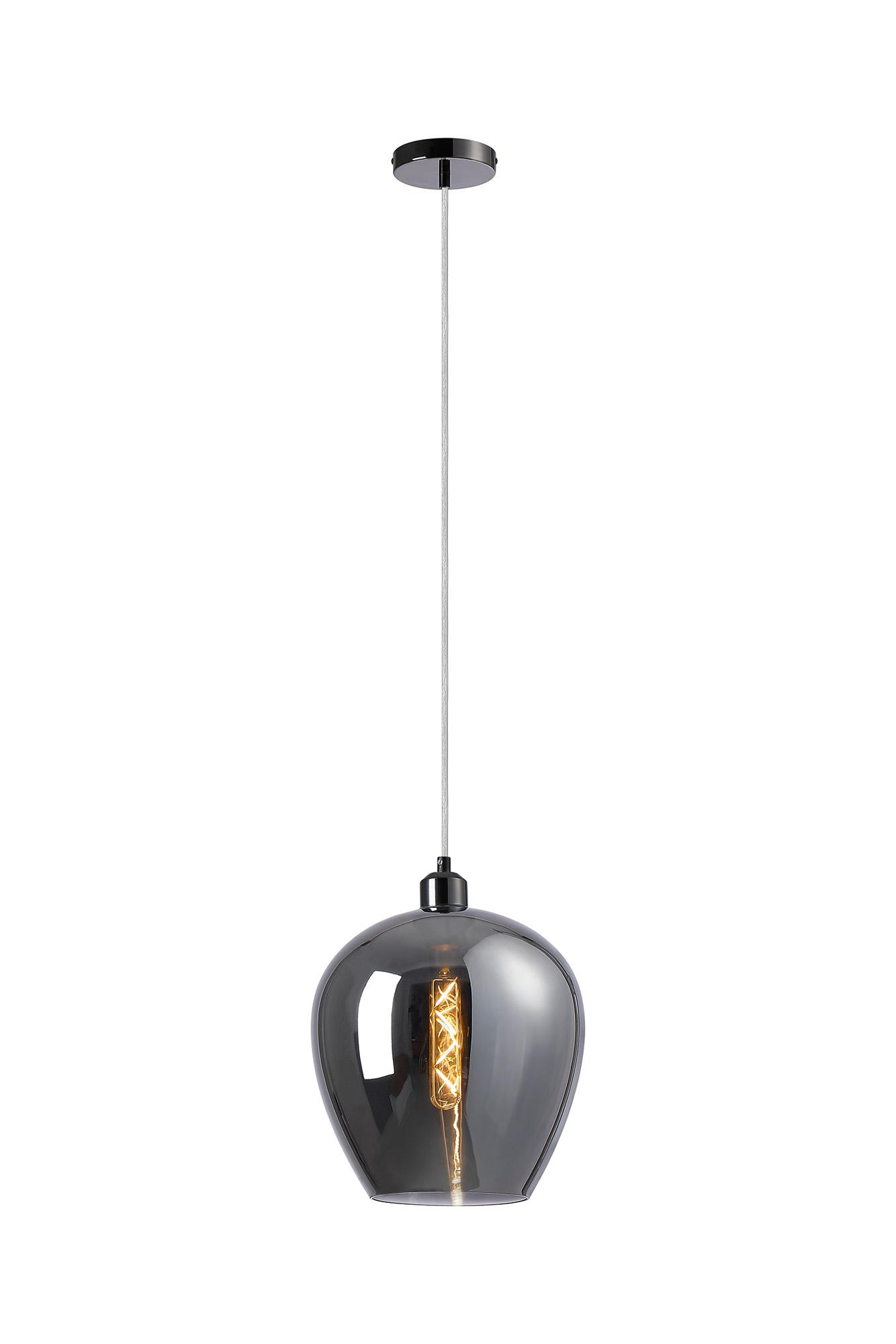 Cawdor Single Pendant, 1 Light E27, Black Chrome/Clear/Chrome Wine Glass