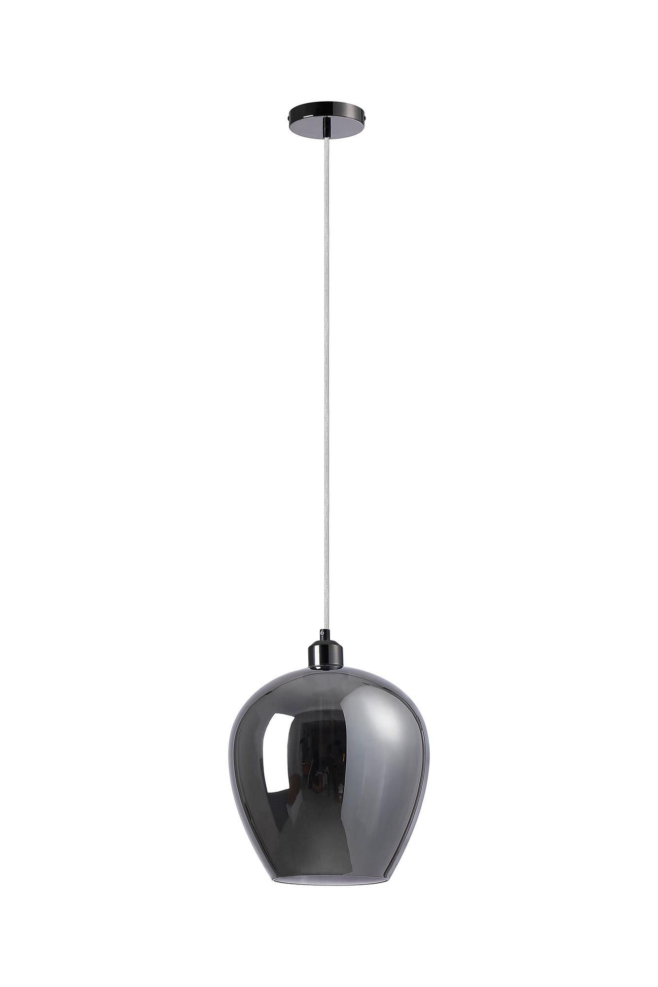 Cawdor Single Pendant, 1 Light E27, Black Chrome/Clear/Chrome Wine Glass