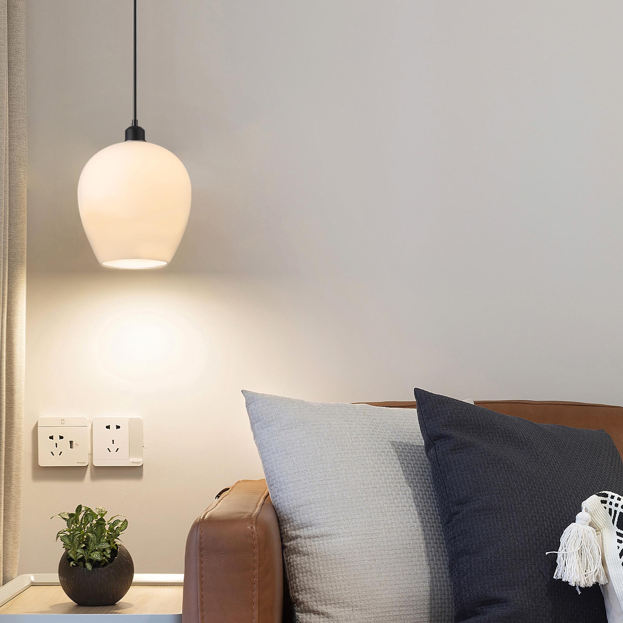 Cawdor Single Pendant, 1 Light E27, Matt Black/Opal Wine Glass
