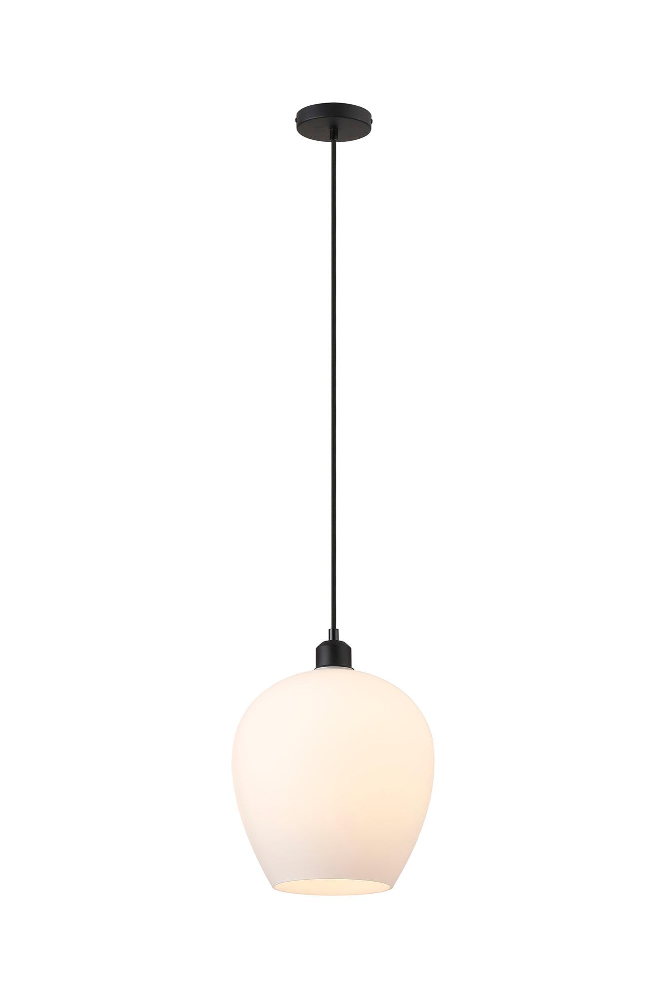 Cawdor Single Pendant, 1 Light E27, Matt Black/Opal Wine Glass