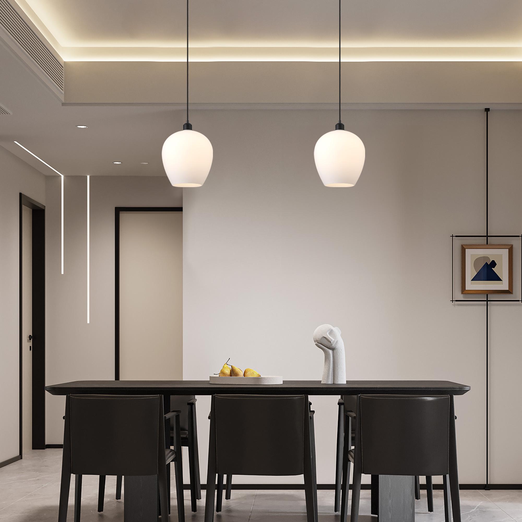 Cawdor Single Pendant, 1 Light E27, Matt Black/Opal Wine Glass