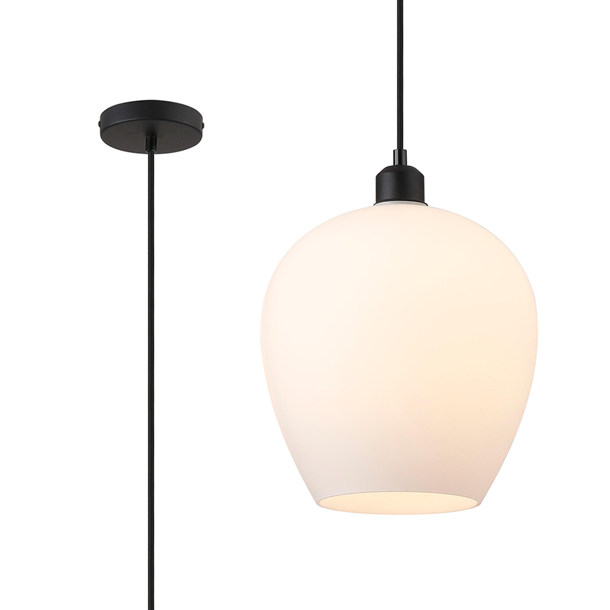 Cawdor Single Pendant, 1 Light E27, Matt Black/Opal Wine Glass