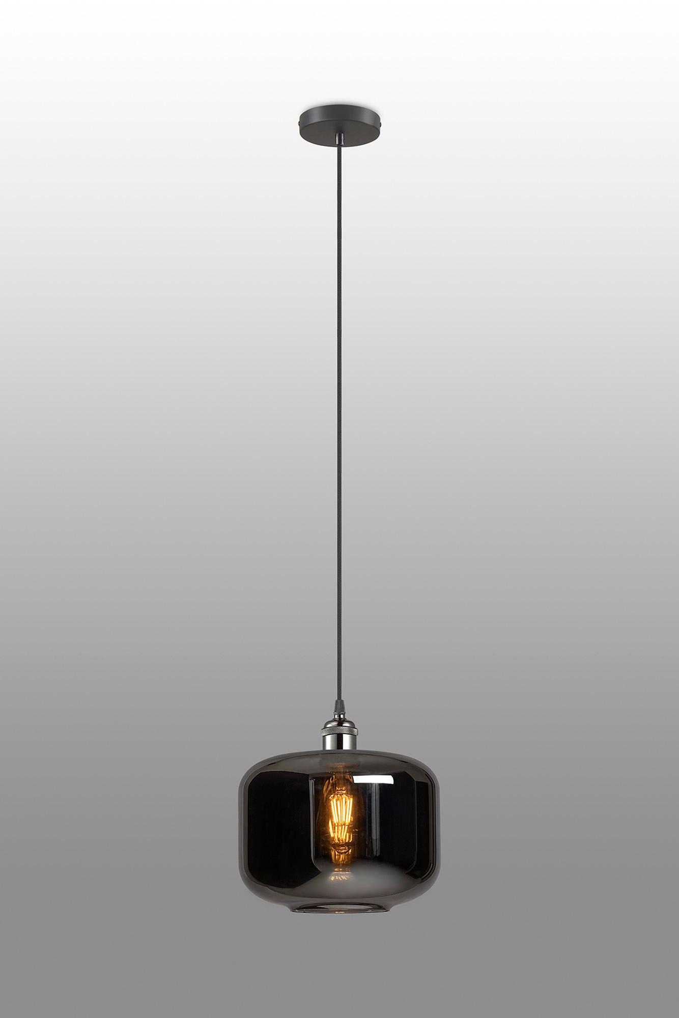 Cawdor Single Pendant, 1 Light E27, Gun Metal/Black/Chrome Plated Pumpkin Glass