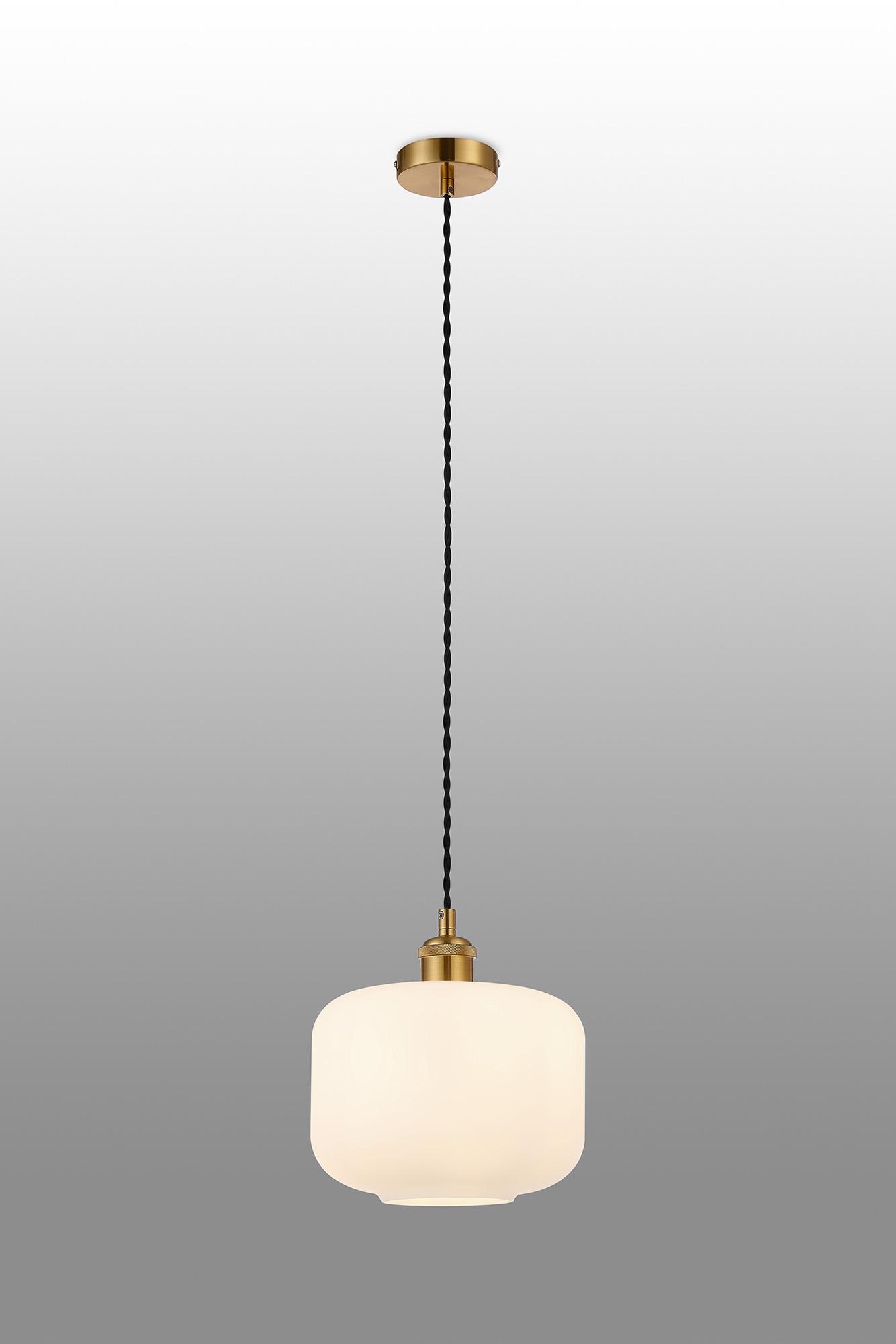 Cawdor Single Pendant, 1 Light E27, Gilt Bronze/Black/Opal Pumpkin Glass