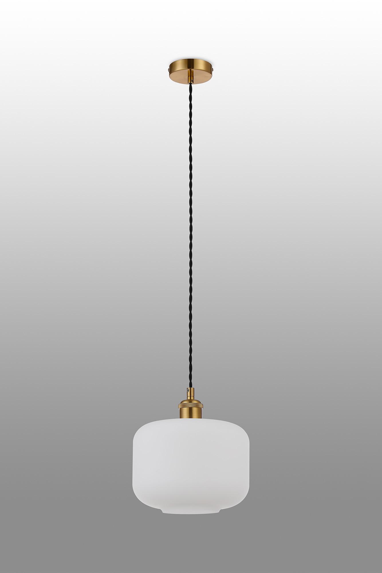 Cawdor Single Pendant, 1 Light E27, Gilt Bronze/Black/Opal Pumpkin Glass