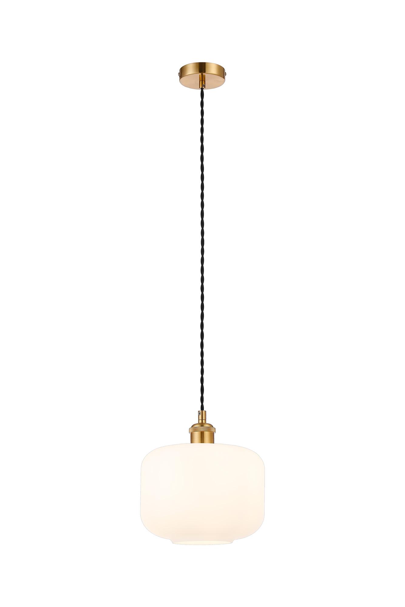 Cawdor Single Pendant, 1 Light E27, Gilt Bronze/Black/Opal Pumpkin Glass