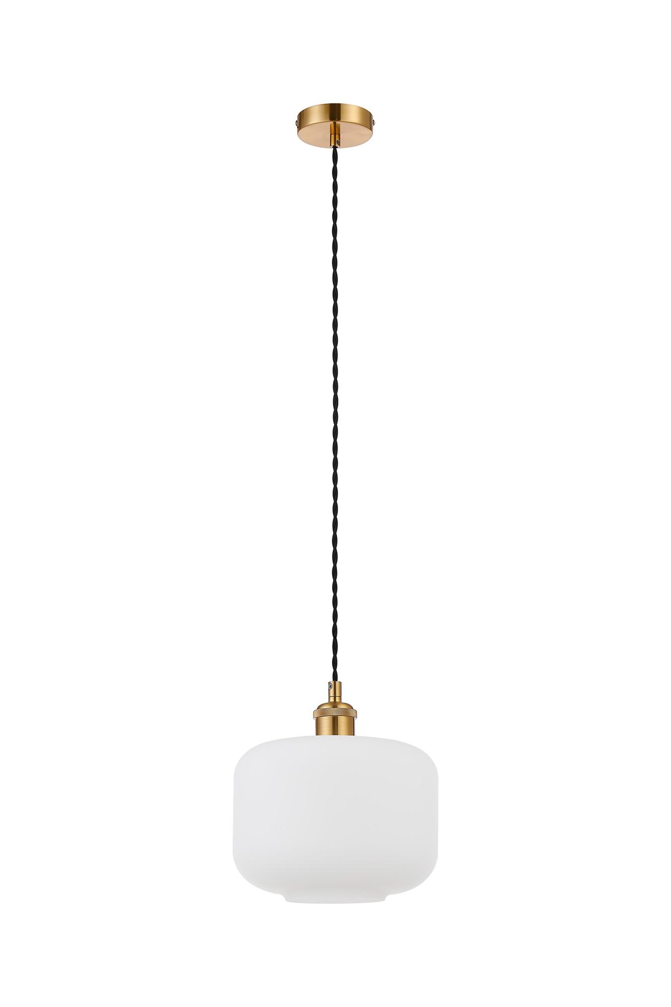 Cawdor Single Pendant, 1 Light E27, Gilt Bronze/Black/Opal Pumpkin Glass