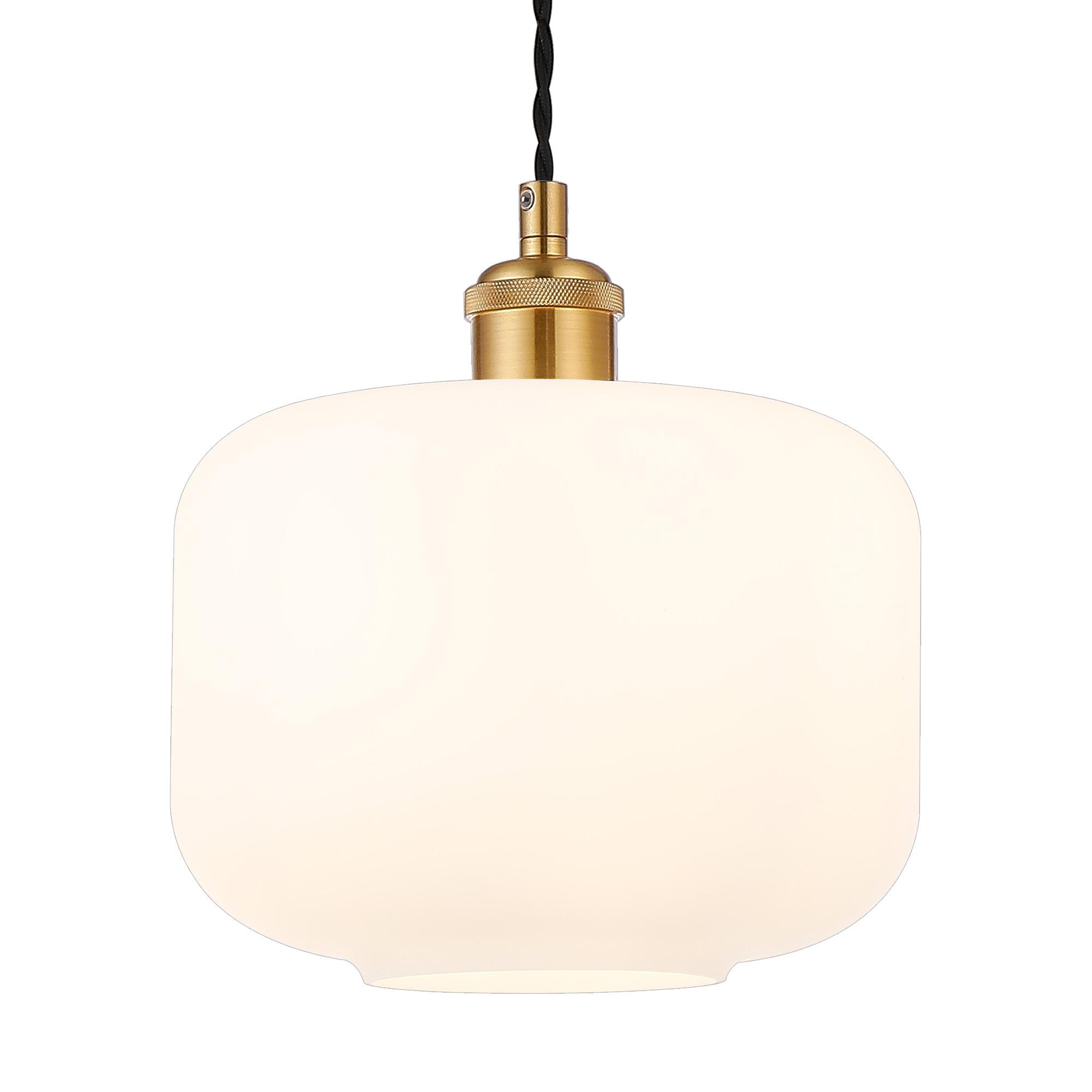 Cawdor Single Pendant, 1 Light E27, Gilt Bronze/Black/Opal Pumpkin Glass