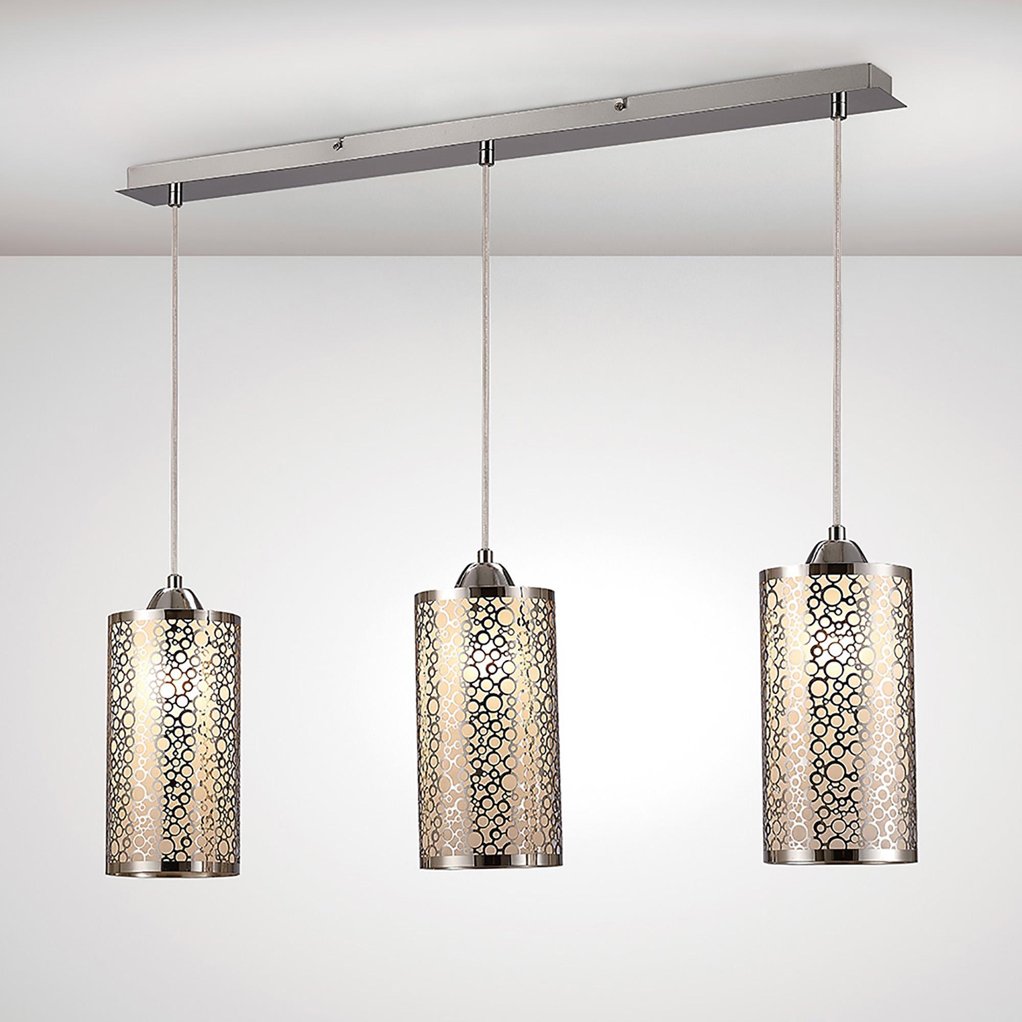 * Charon Circle Pattern Pendant 3 Light E27 Linear Polished Chrome