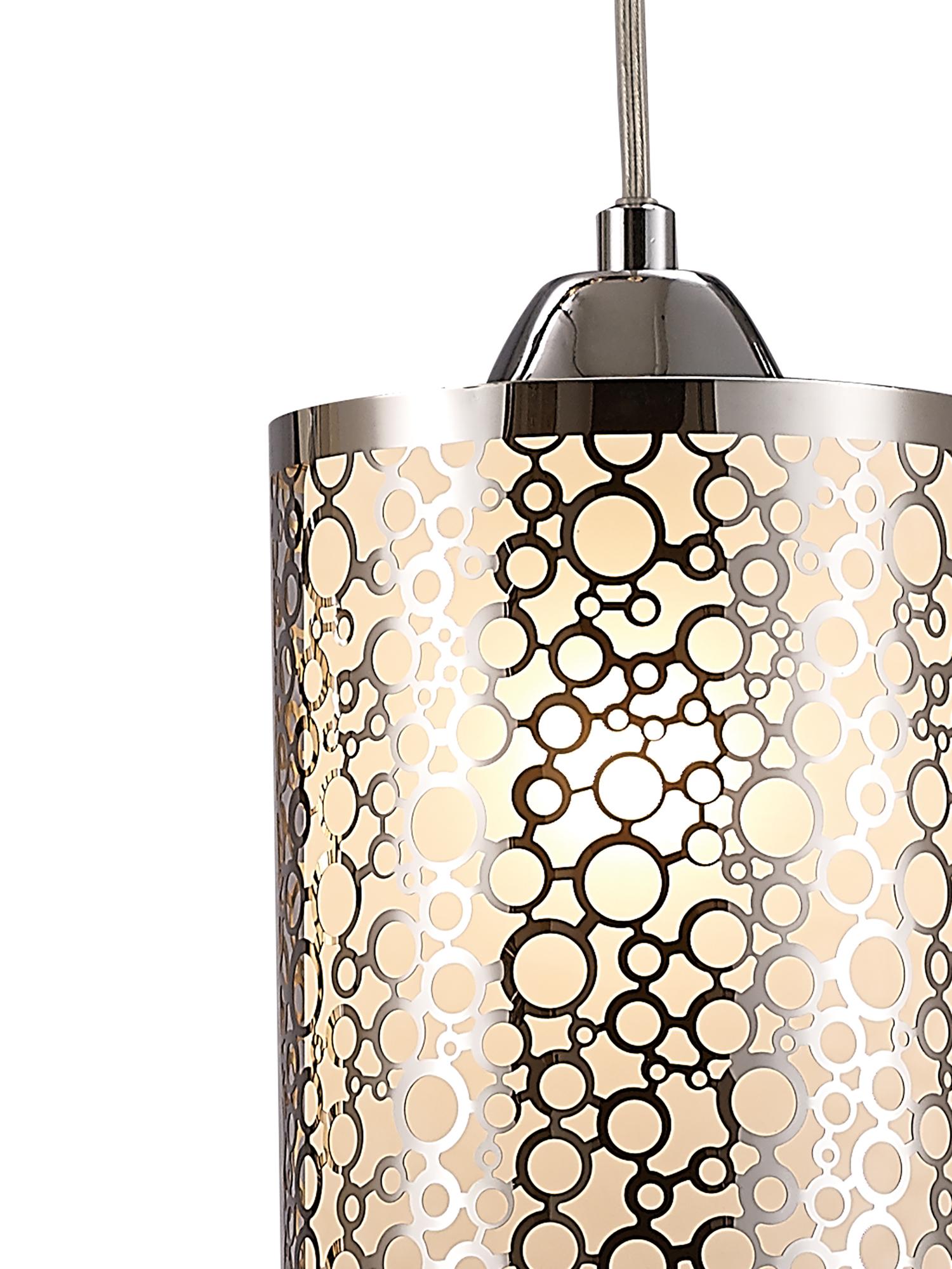 * Charon Circle Pattern Pendant 3 Light E27 Linear Polished Chrome