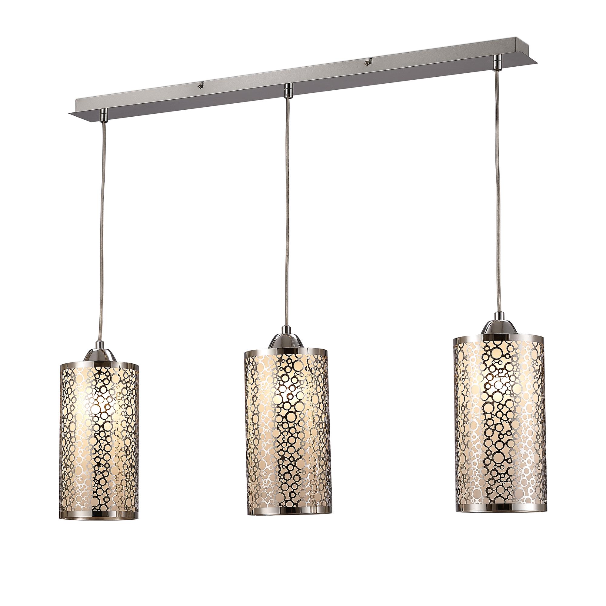 * Charon Circle Pattern Pendant 3 Light E27 Linear Polished Chrome
