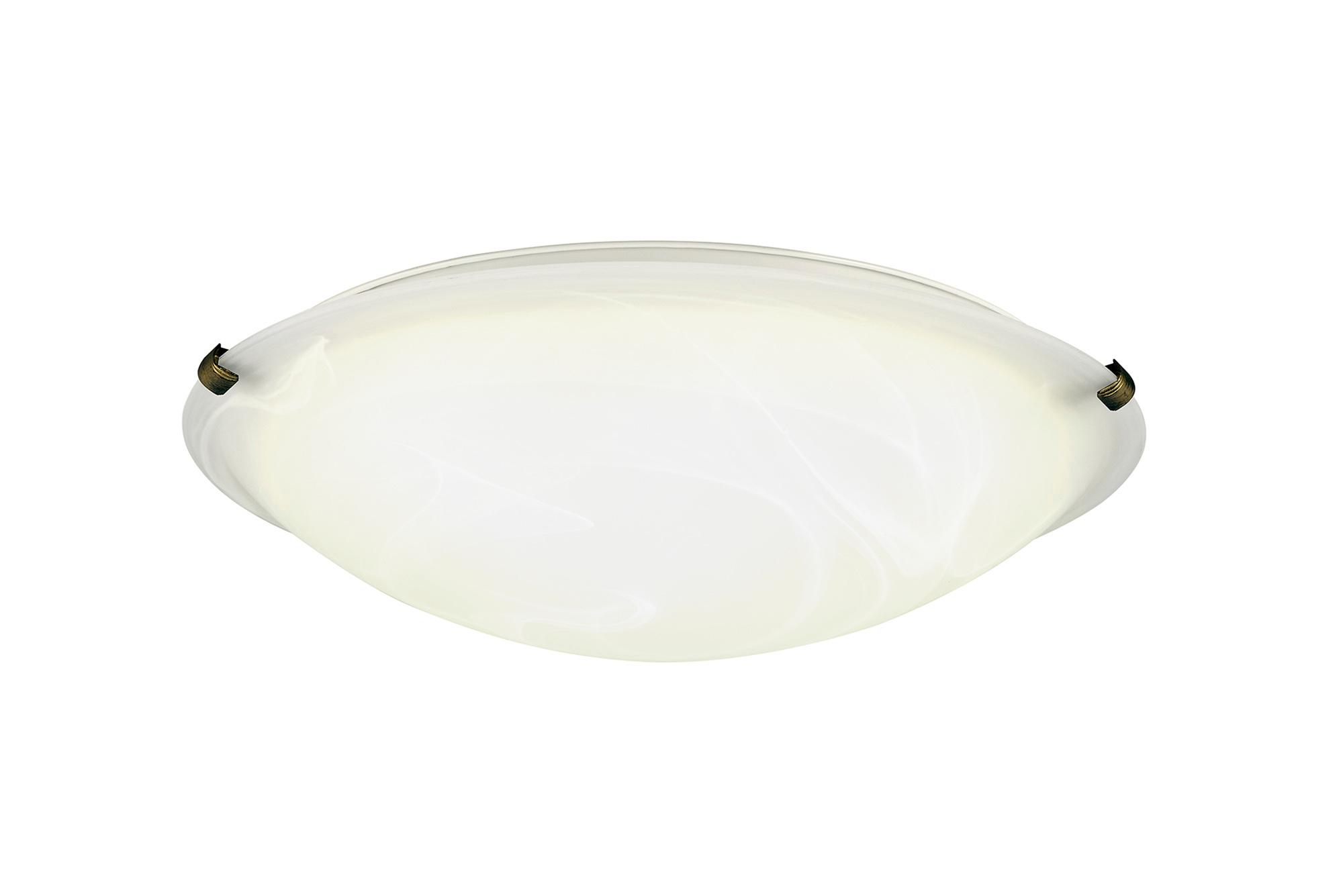 * Chester 3 Light E27 Flush Ceiling 40cm Round, Black/Gold With Frosted Alabaster Glass
