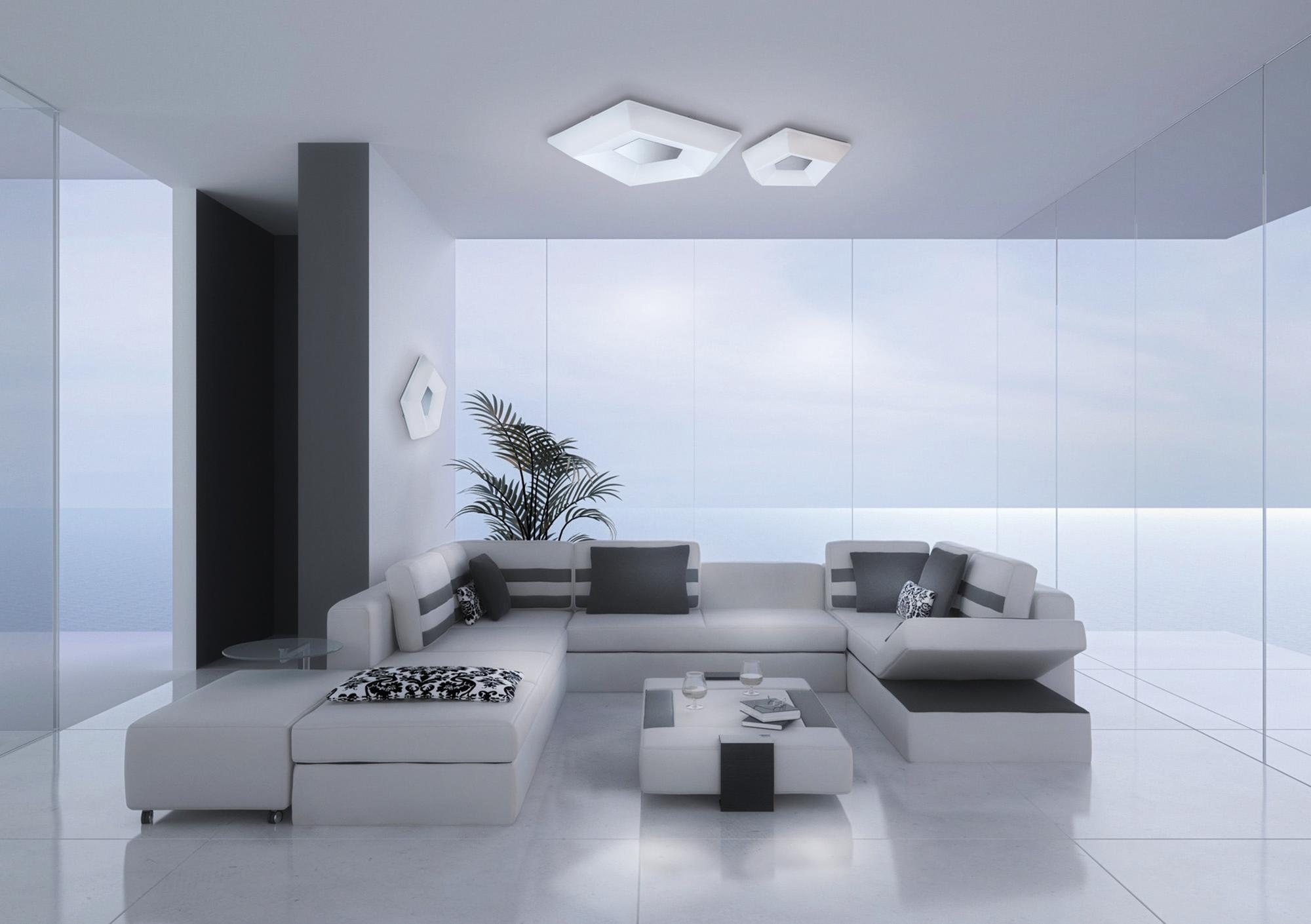 City Flush Ceiling 28W LED Large 3000K, 2800lm, Polished Chrome / White Acrylic, 3yrs Warranty