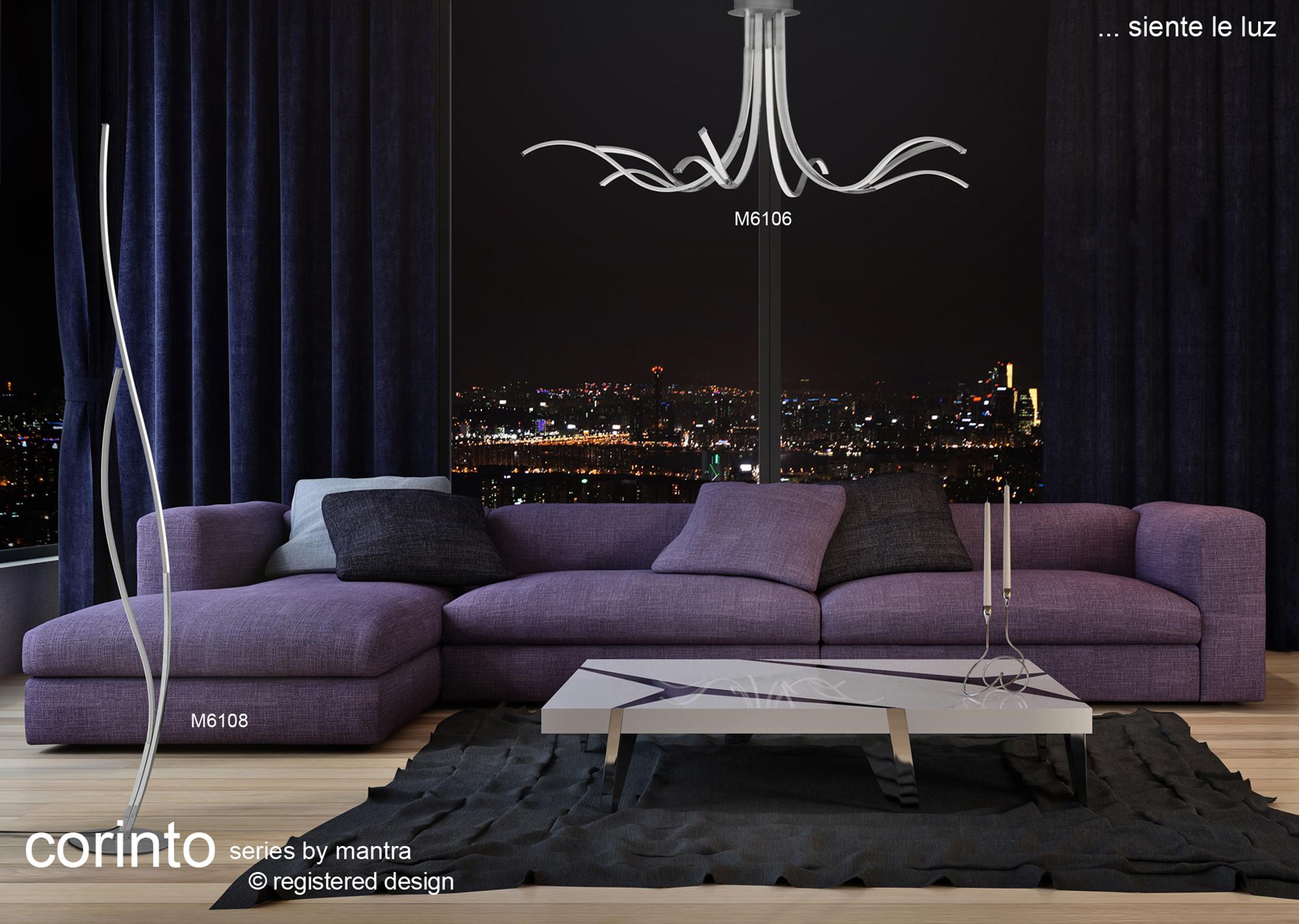 Corinto Floor Lamp 174cm, 30W LED, 3000K, 2400lm Dimmable, Silver Chrome, 3yrs Warranty