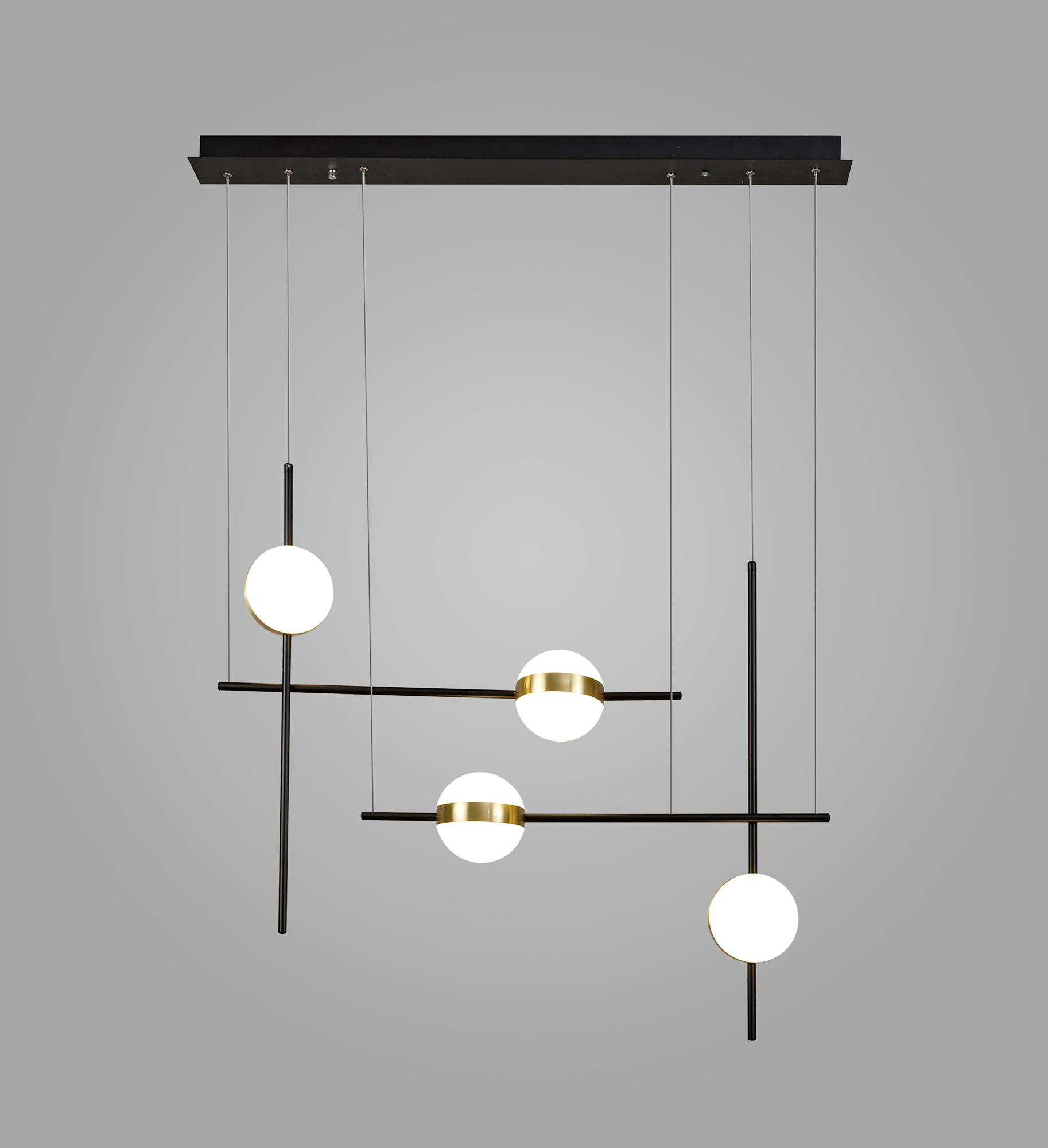 Cuba Criss Cross Linear Pendant 4 Light, 32W LED, 3000K, 2400lm, Gold, Black, 3yrs Warranty