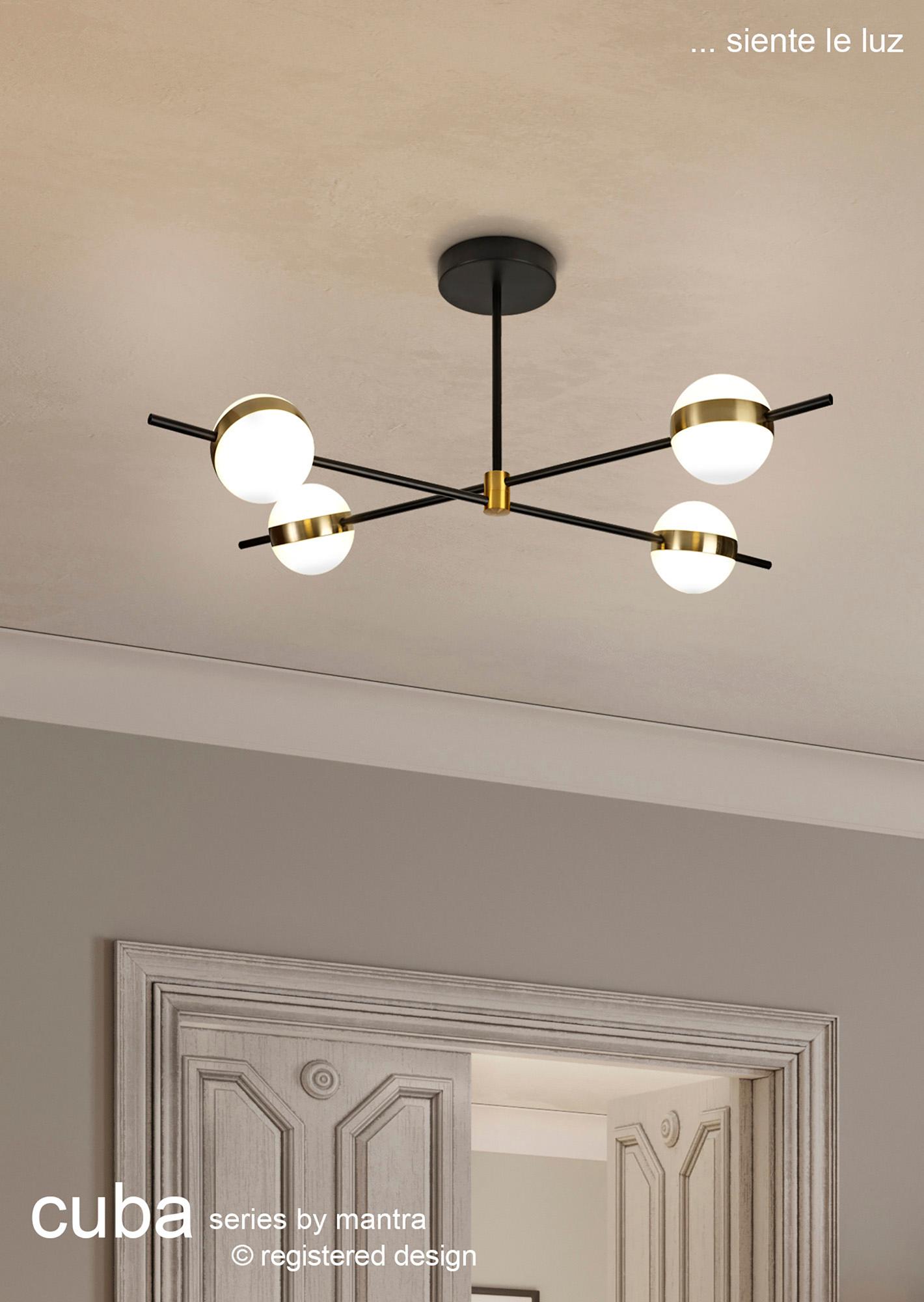 Cuba 90cm Ceiling 4 Light, 32W LED, 3000K, 2400lm, Gold/Black, 3yrs Warranty
