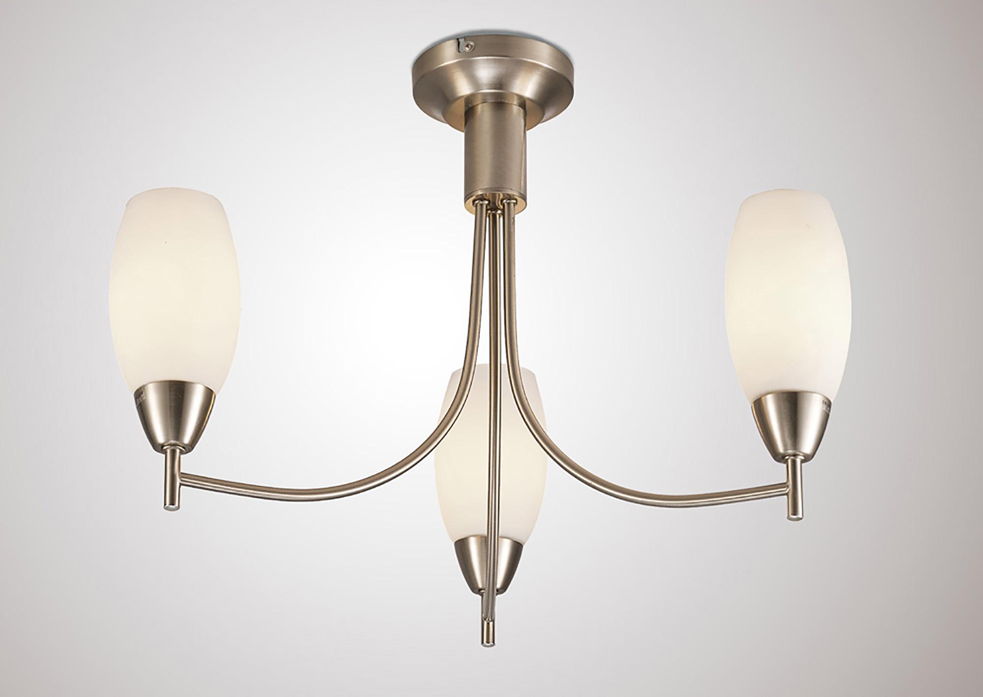 Devon 46cm Ceiling 3 Light E14 Satin Nickel/Opal Glass