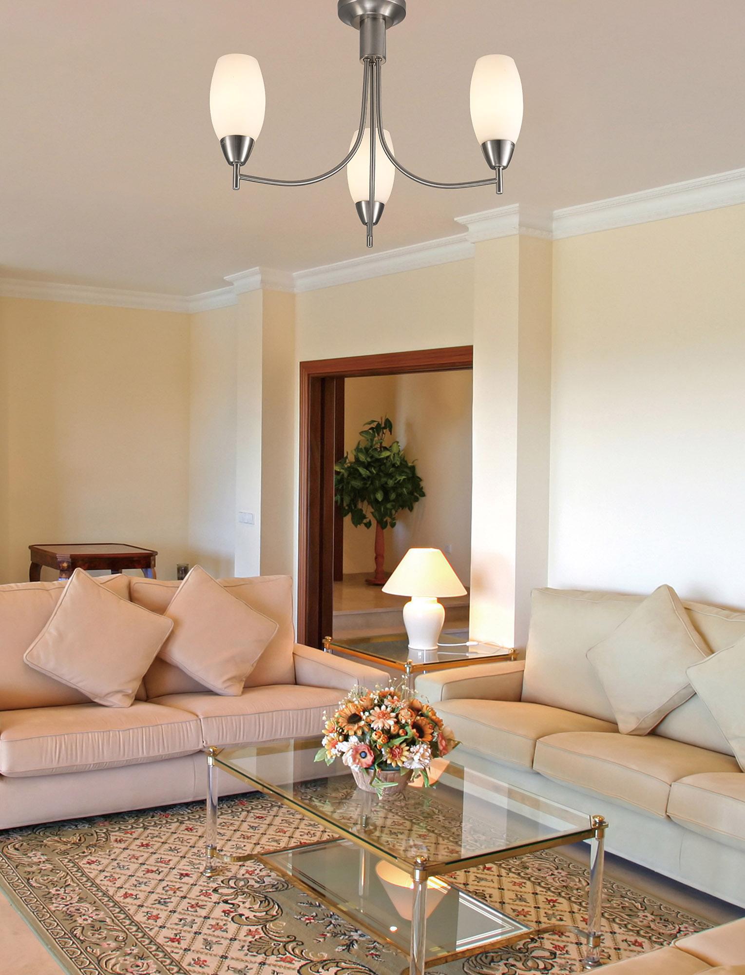 Devon 46cm Ceiling 3 Light E14 Satin Nickel/Opal Glass