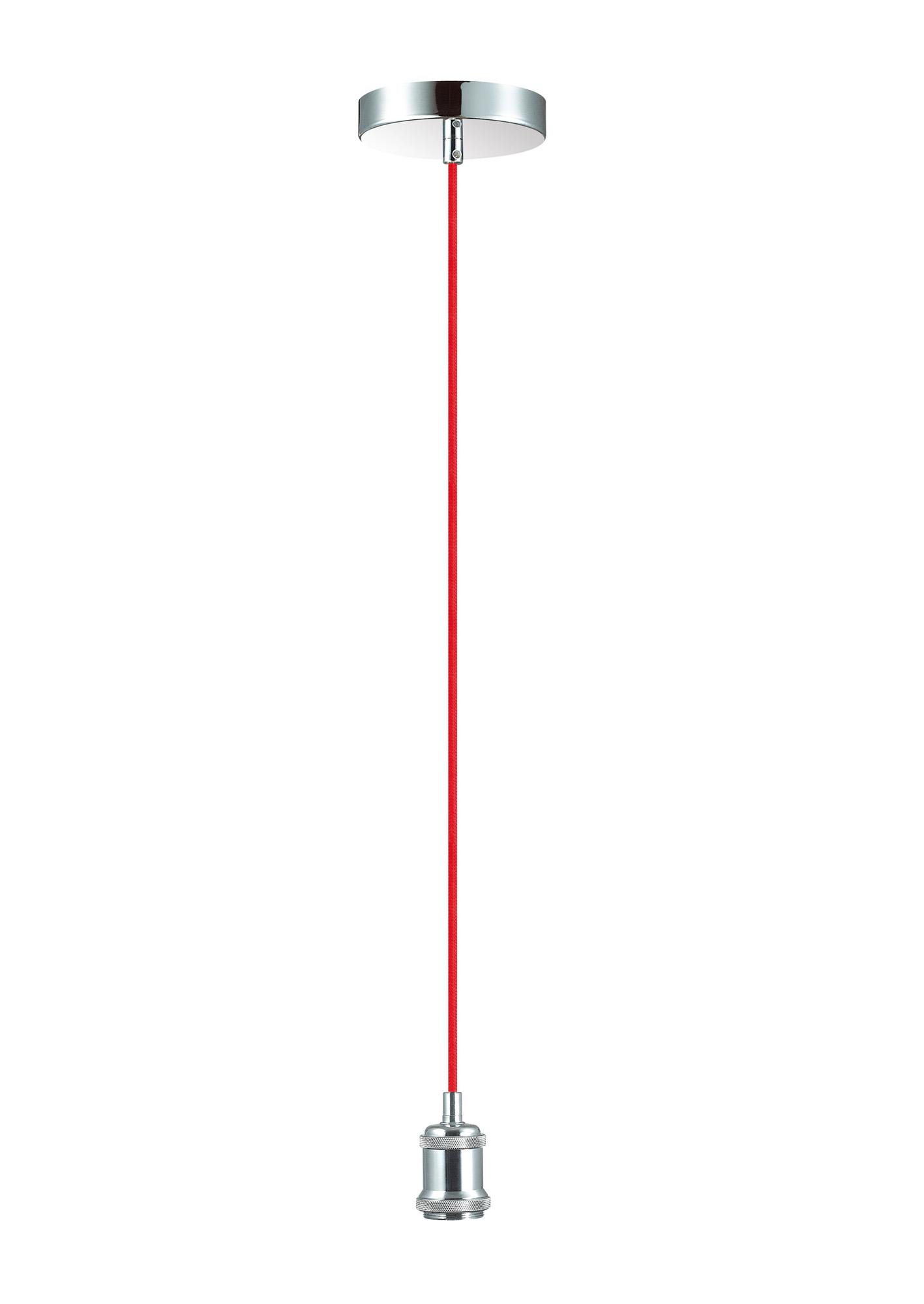 Dreifa 1.5m Single Pendant, 1 x E27, Polished Chrome/Red Braided Cable (Maximum Load 1.5kg)