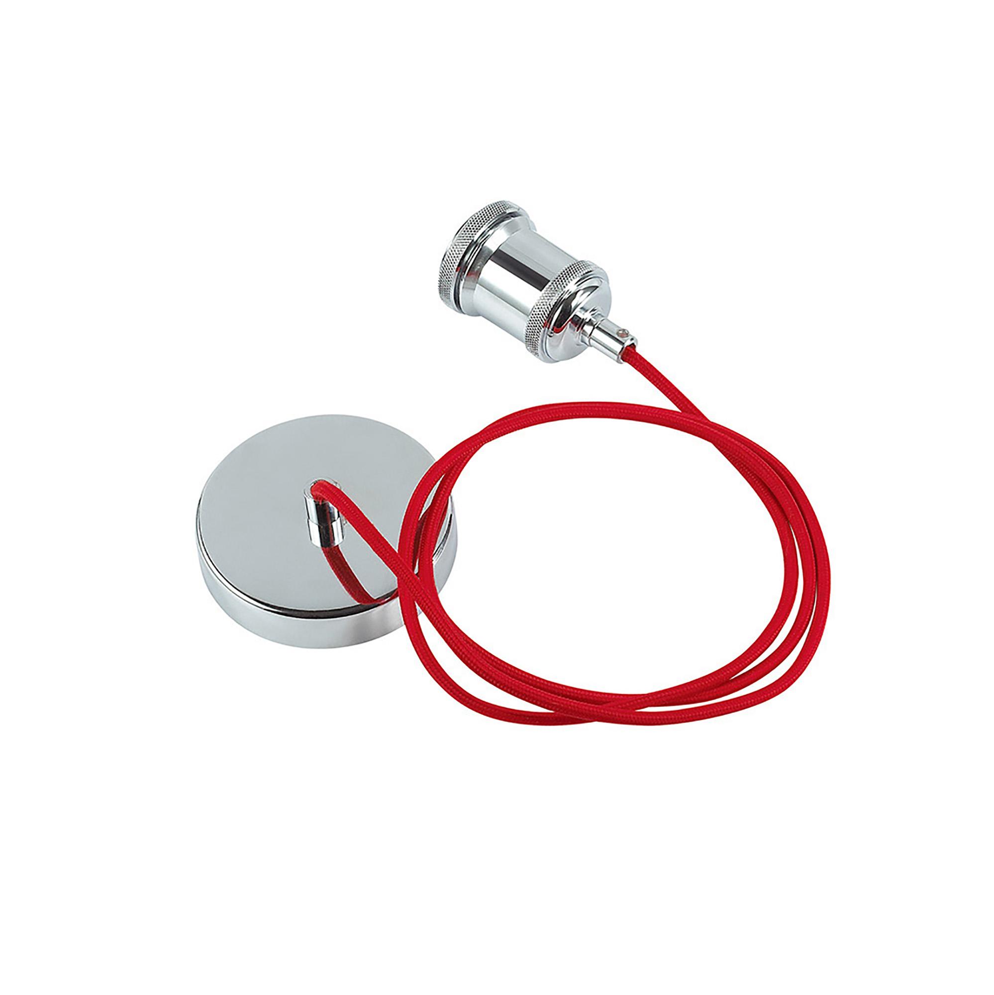 Dreifa 1.5m Single Pendant, 1 x E27, Polished Chrome/Red Braided Cable (Maximum Load 1.5kg)