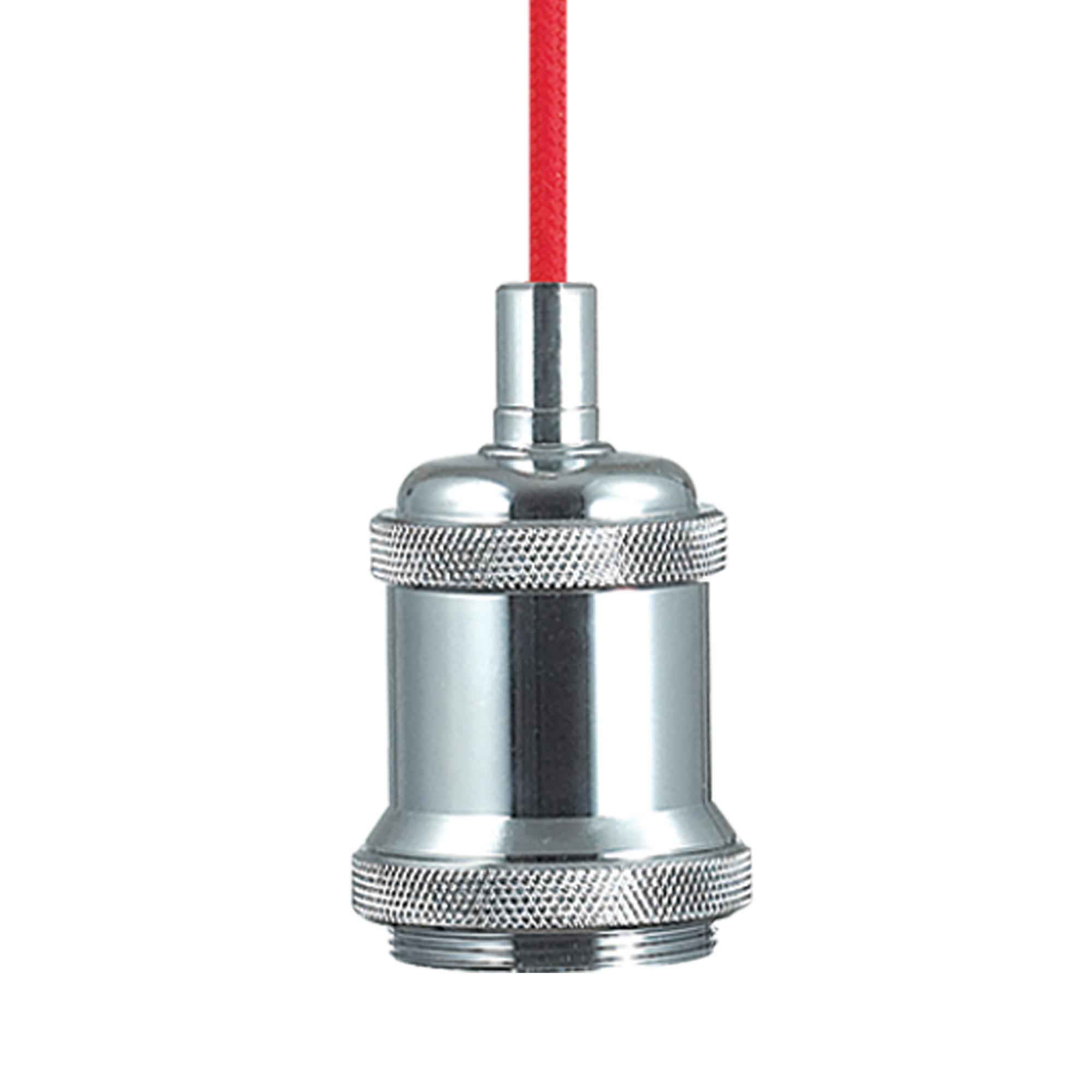 Dreifa 1.5m Single Pendant, 1 x E27, Polished Chrome/Red Braided Cable (Maximum Load 1.5kg)