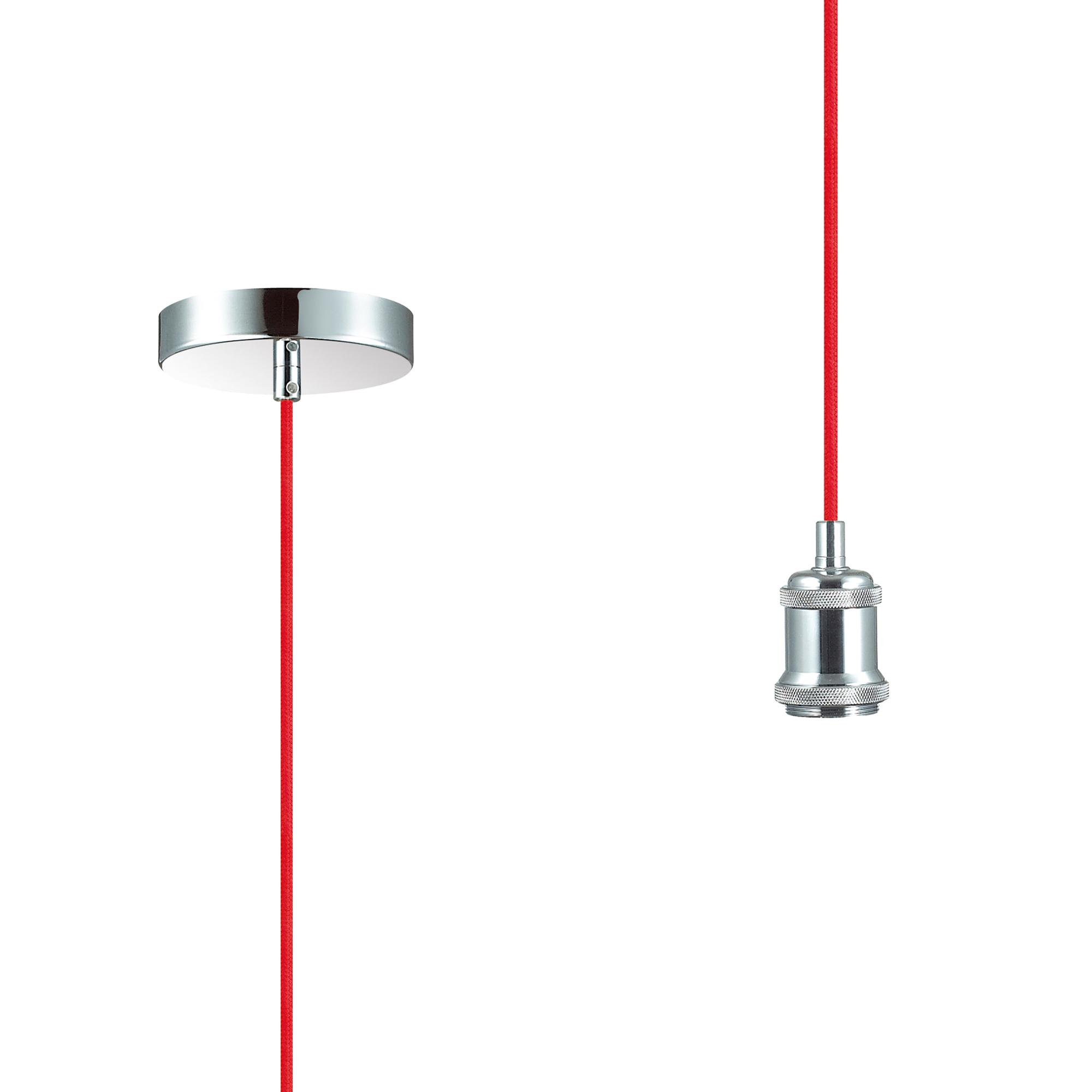 Dreifa 1.5m Single Pendant, 1 x E27, Polished Chrome/Red Braided Cable (Maximum Load 1.5kg)